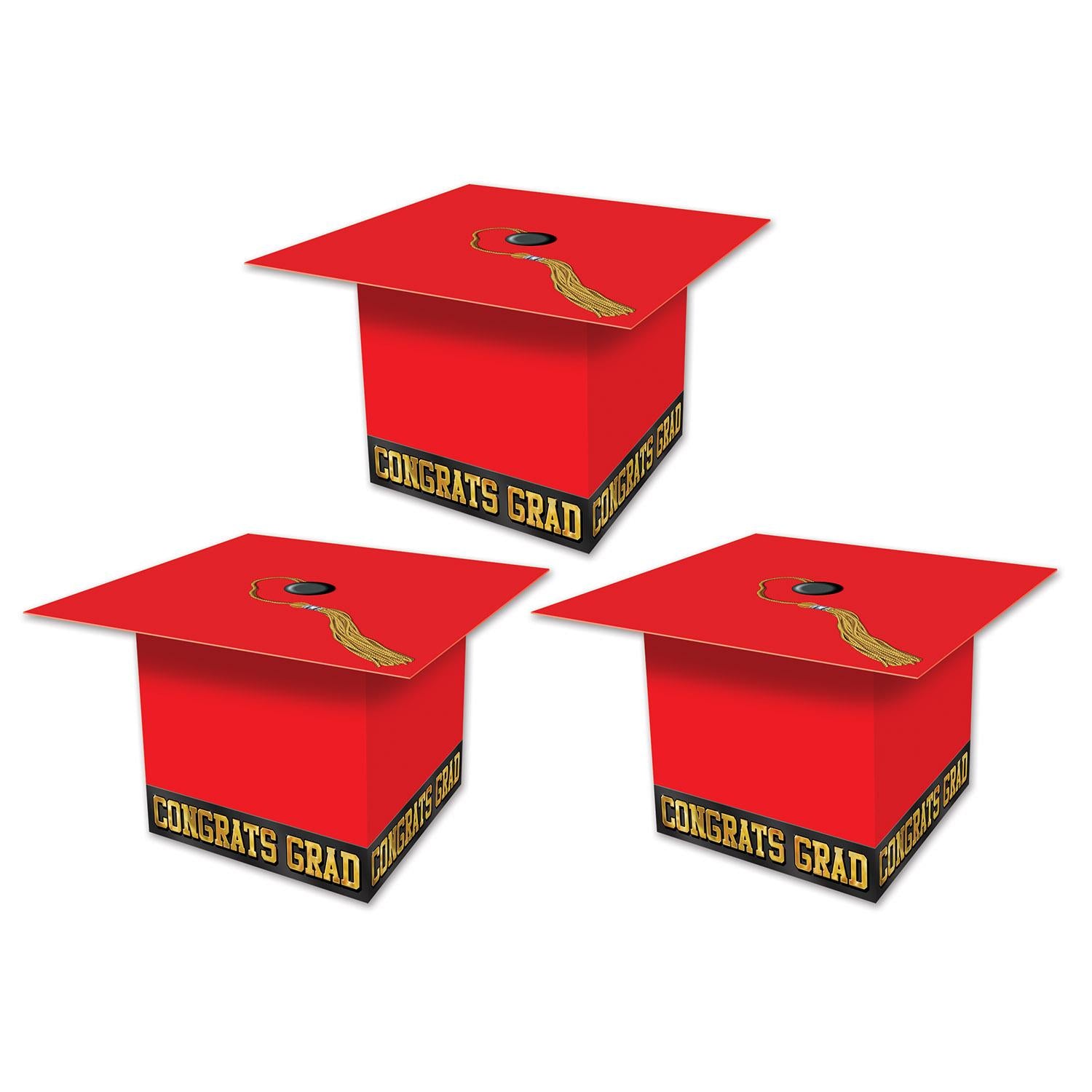 Beistle Grad Cap Graduation Party Favor Boxes - red (3/Pkg)