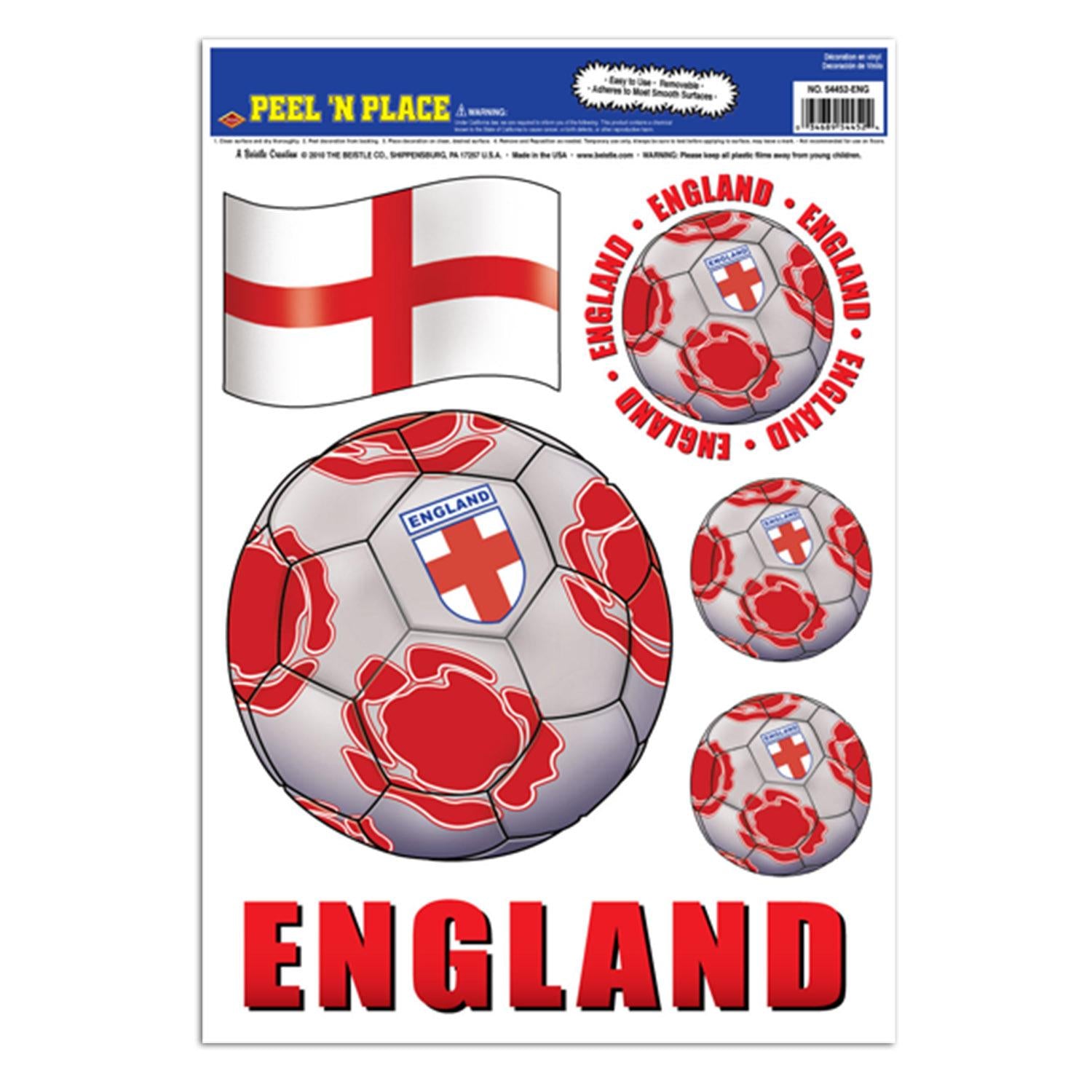 Soccer Party Peel 'N Place Clings - England (6 per Package)