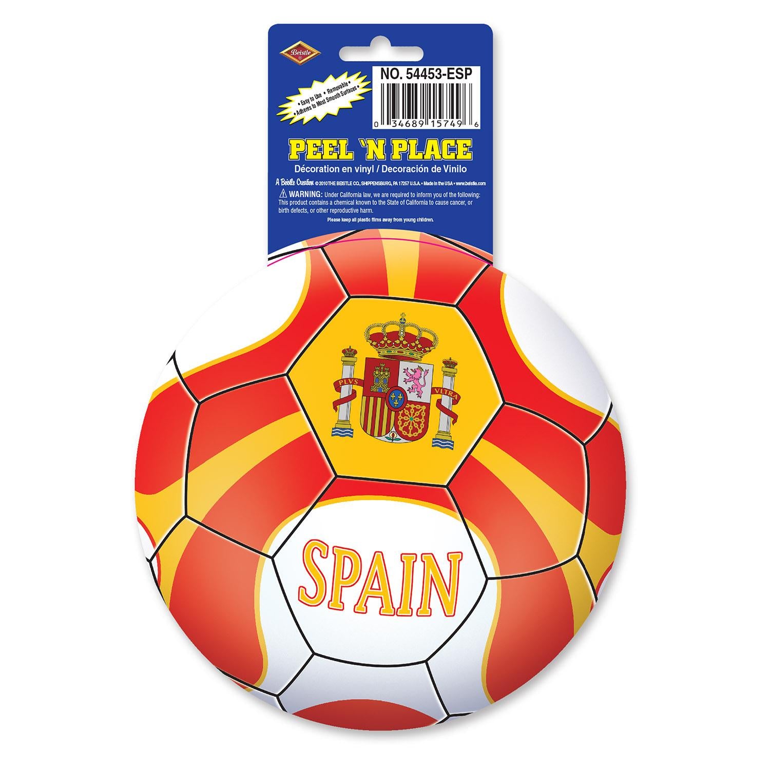 Beistle Soccer Party Peel 'N Place Clings - Spain