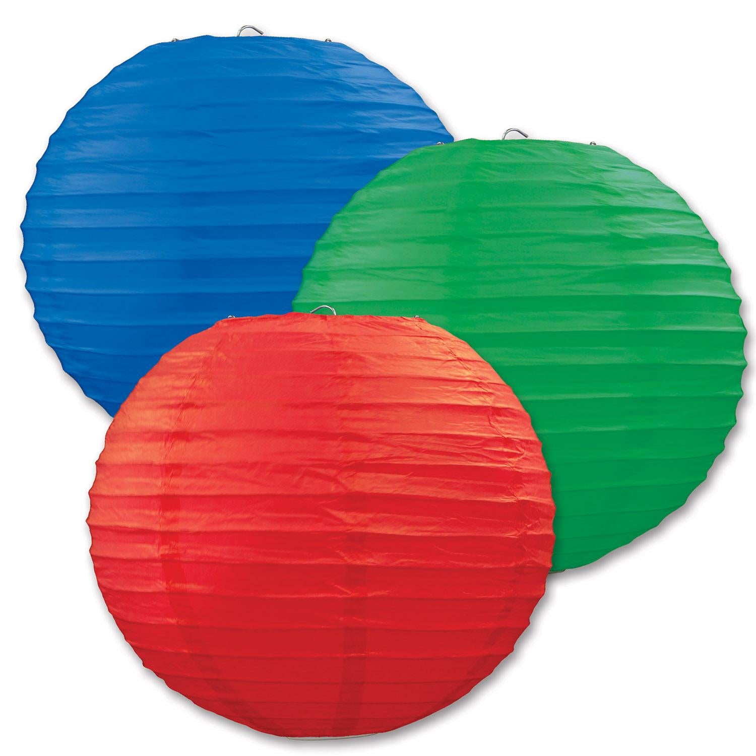 Party Paper Lanterns Assorted red - blue - green (3/Pkg)