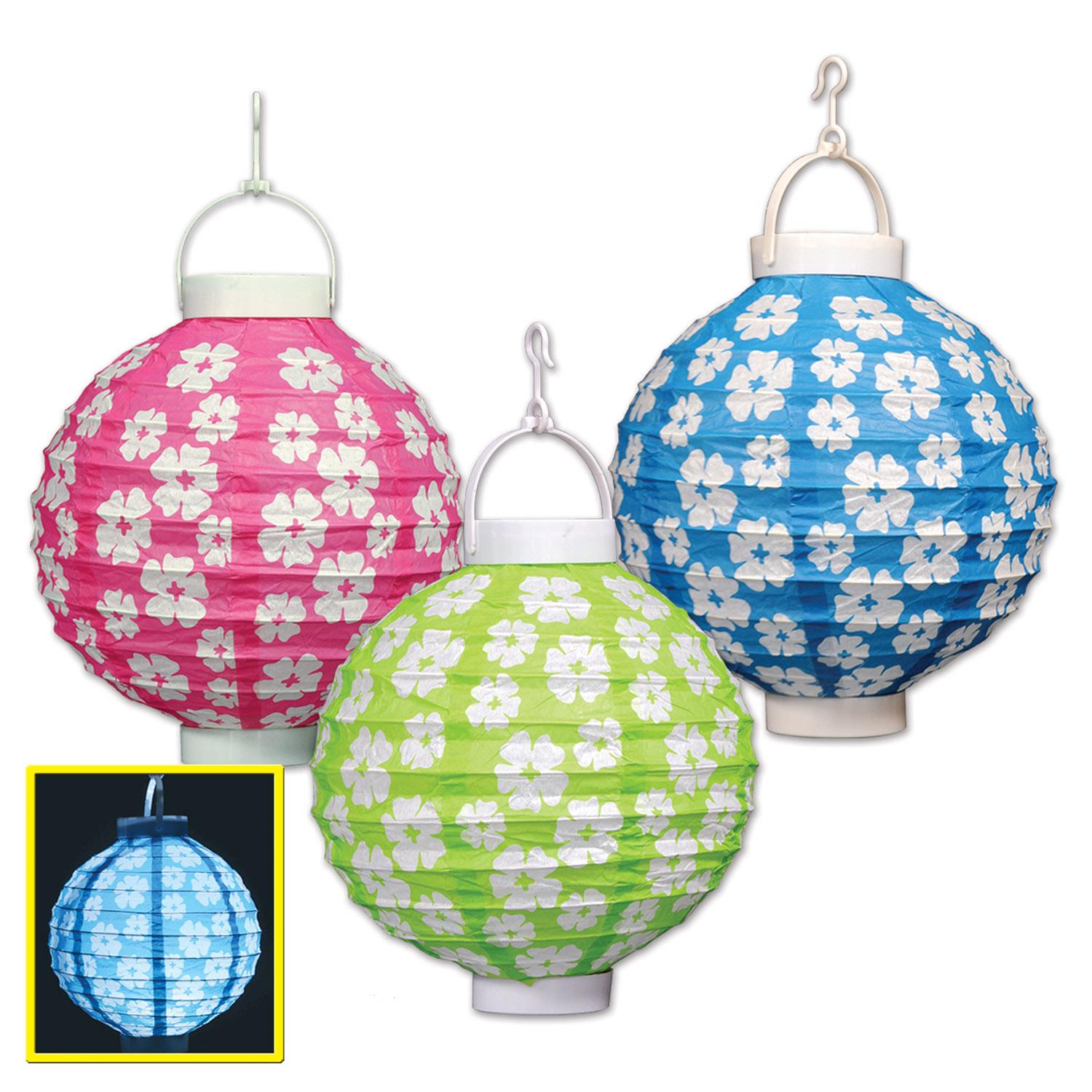 Beistle Luau Party Light-Up Hibiscus Paper Lanterns (3/Pkg)