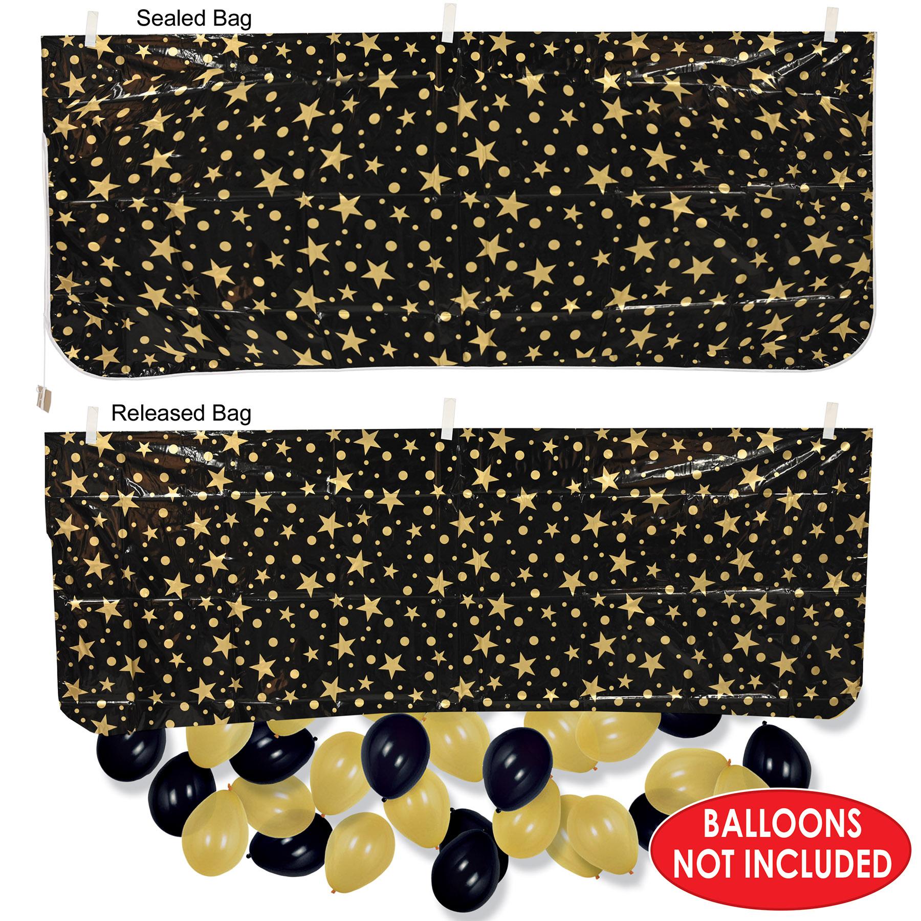 New Year's Eve Plastic Balloon Bag - black & gold - bag only