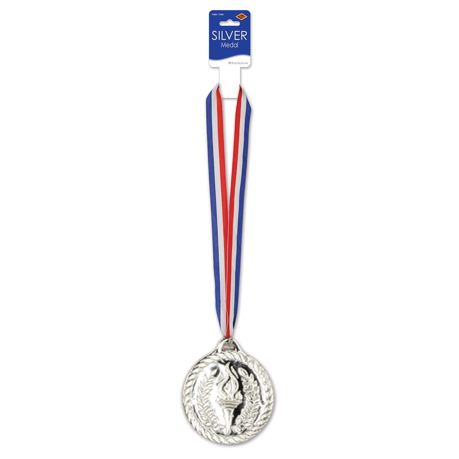 4 Inch- Beistle Silver Medal with Ribbon