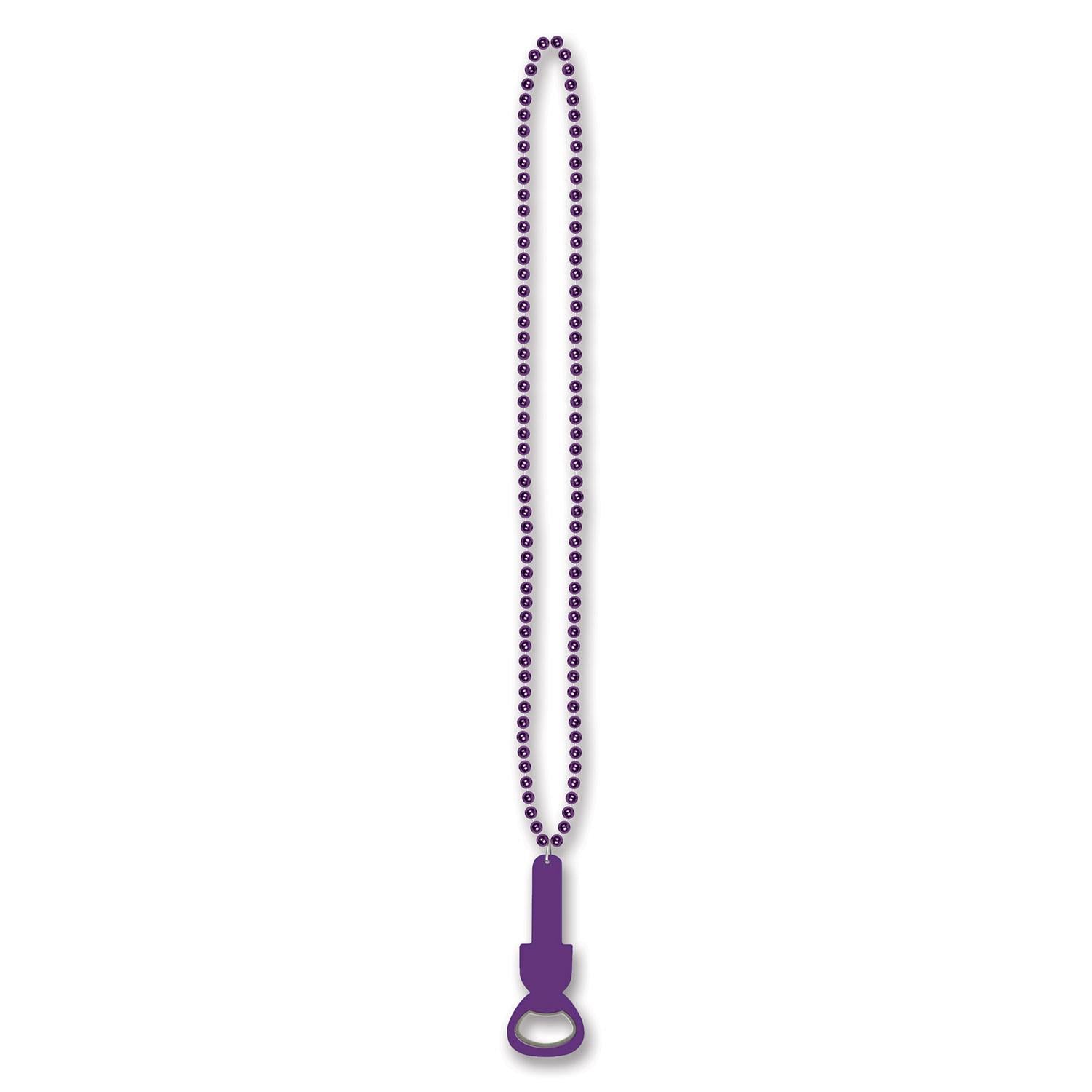 Beistle Bead Necklaces with Bottle Opener - purple