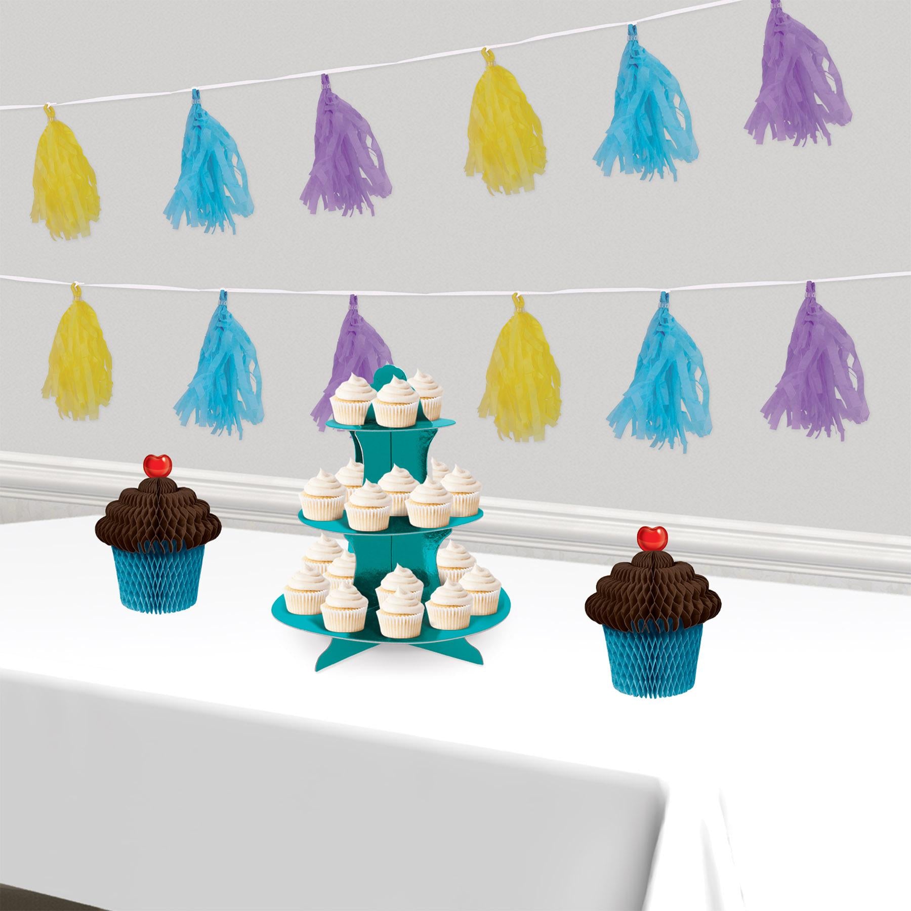 Beistle Tissue Cupcake Centerpiece - brown & turquoise