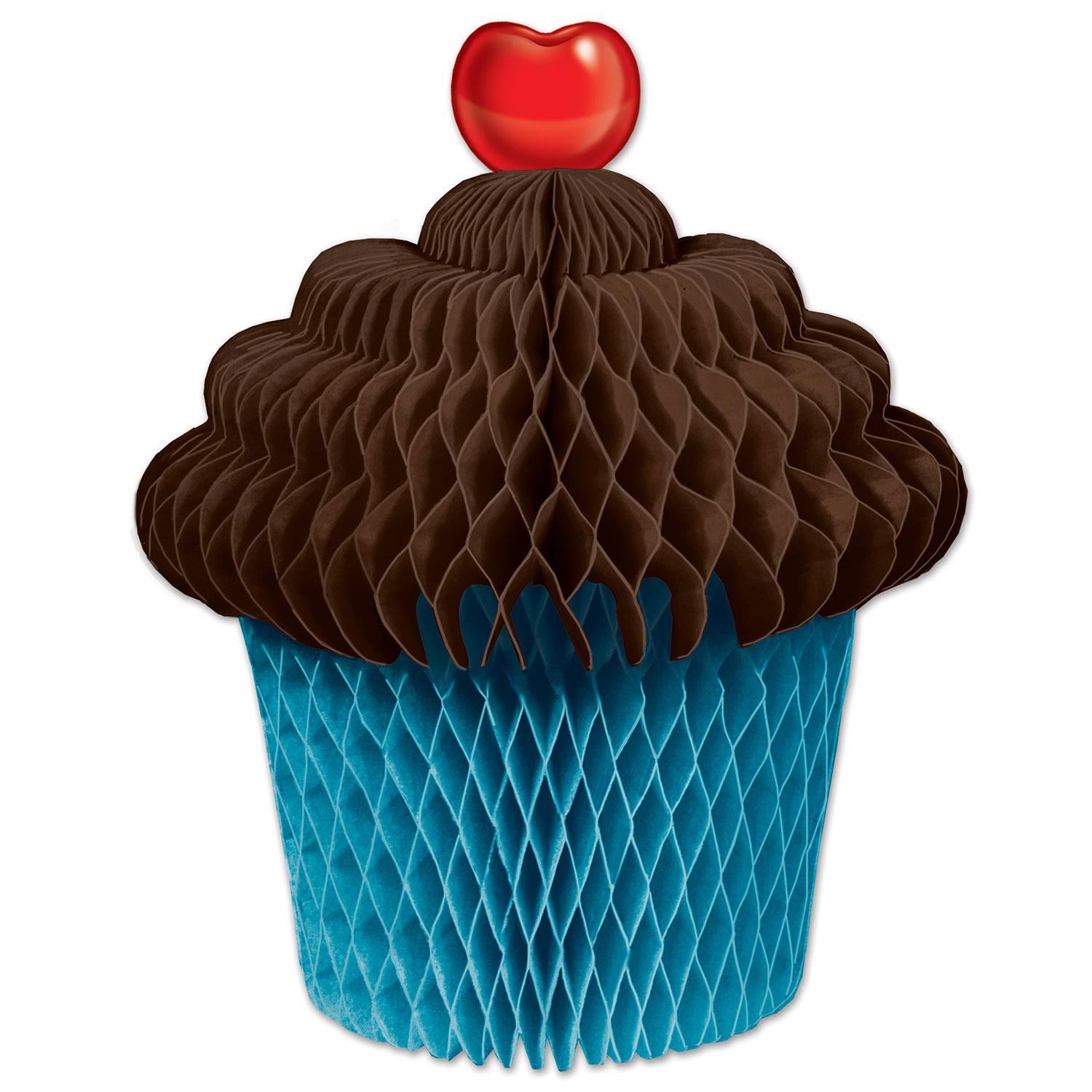 Beistle Tissue Cupcake Centerpiece - brown & turquoise