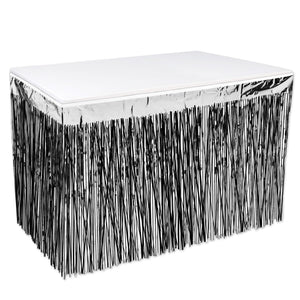 Packaged 2-Ply Metallic Party Table Skirt - black & silver