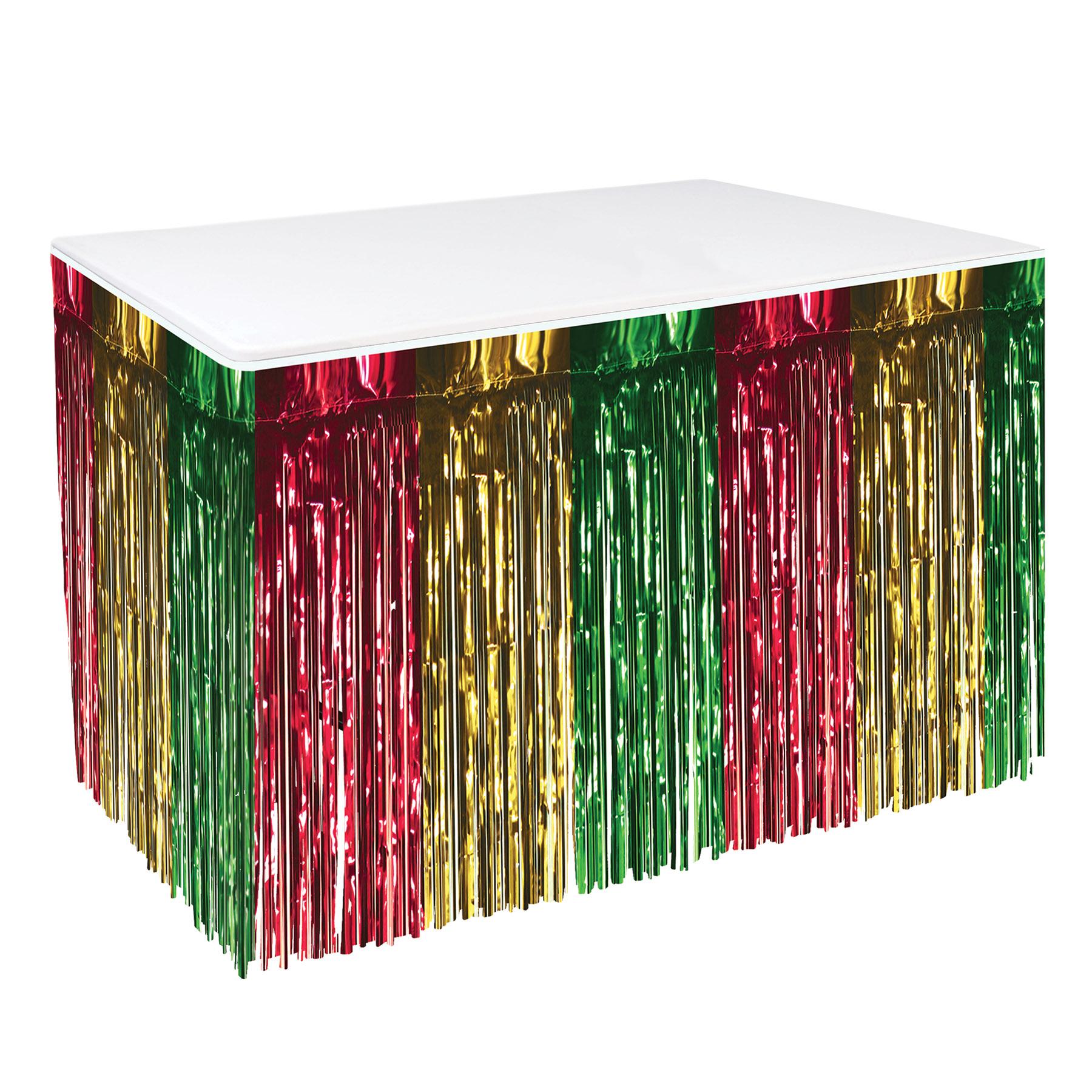 Fiesta Packaged 1-Ply Metallic Table Skirting - red - gold - green