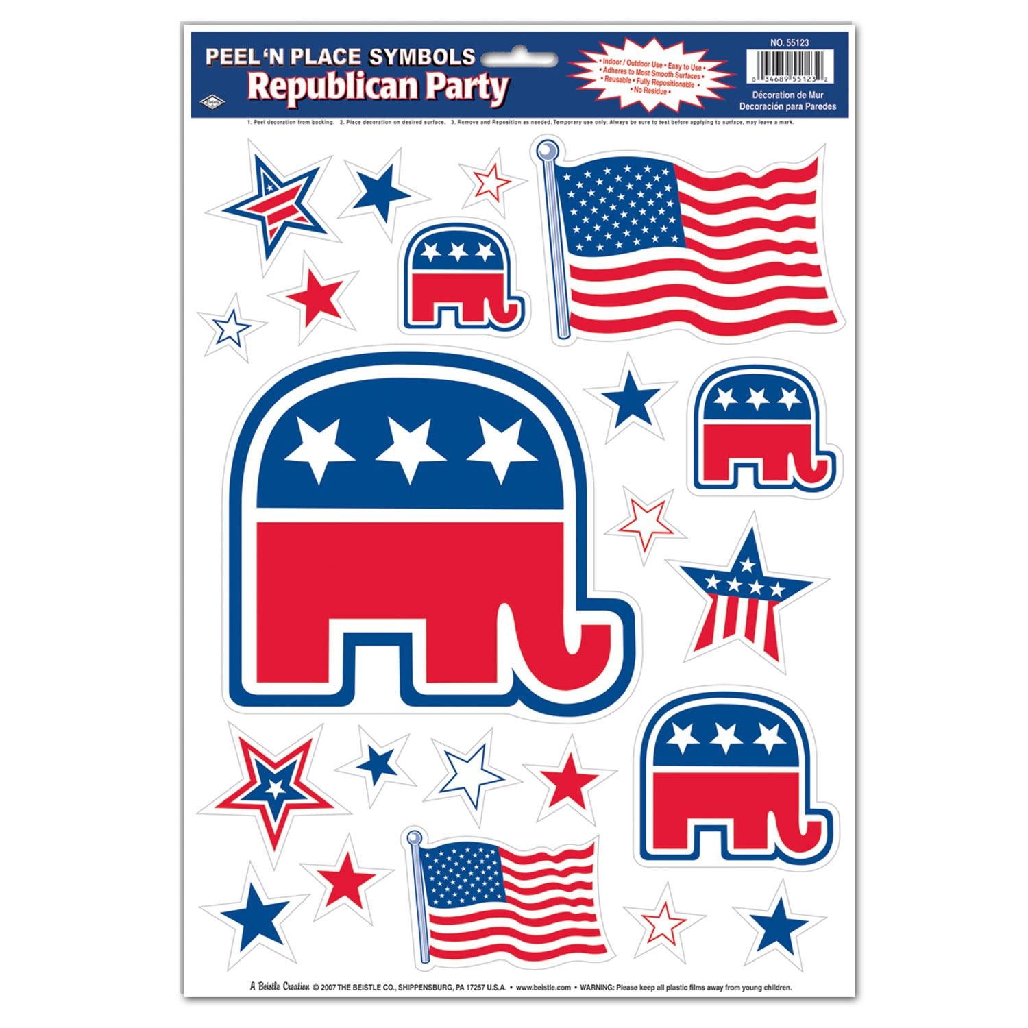 Beistle Republican Peel 'N Place Clings (22/Sheet)