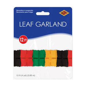 Beistle Packaged Leaf Garland black, red, green, yellow - 4.5 inch x 12 Feet - Black History Month Garlands