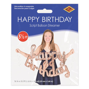 Bulk Script Rose Gold Happy Birthday Balloon Streamer (6 Pkgs Per Case) by Beistle