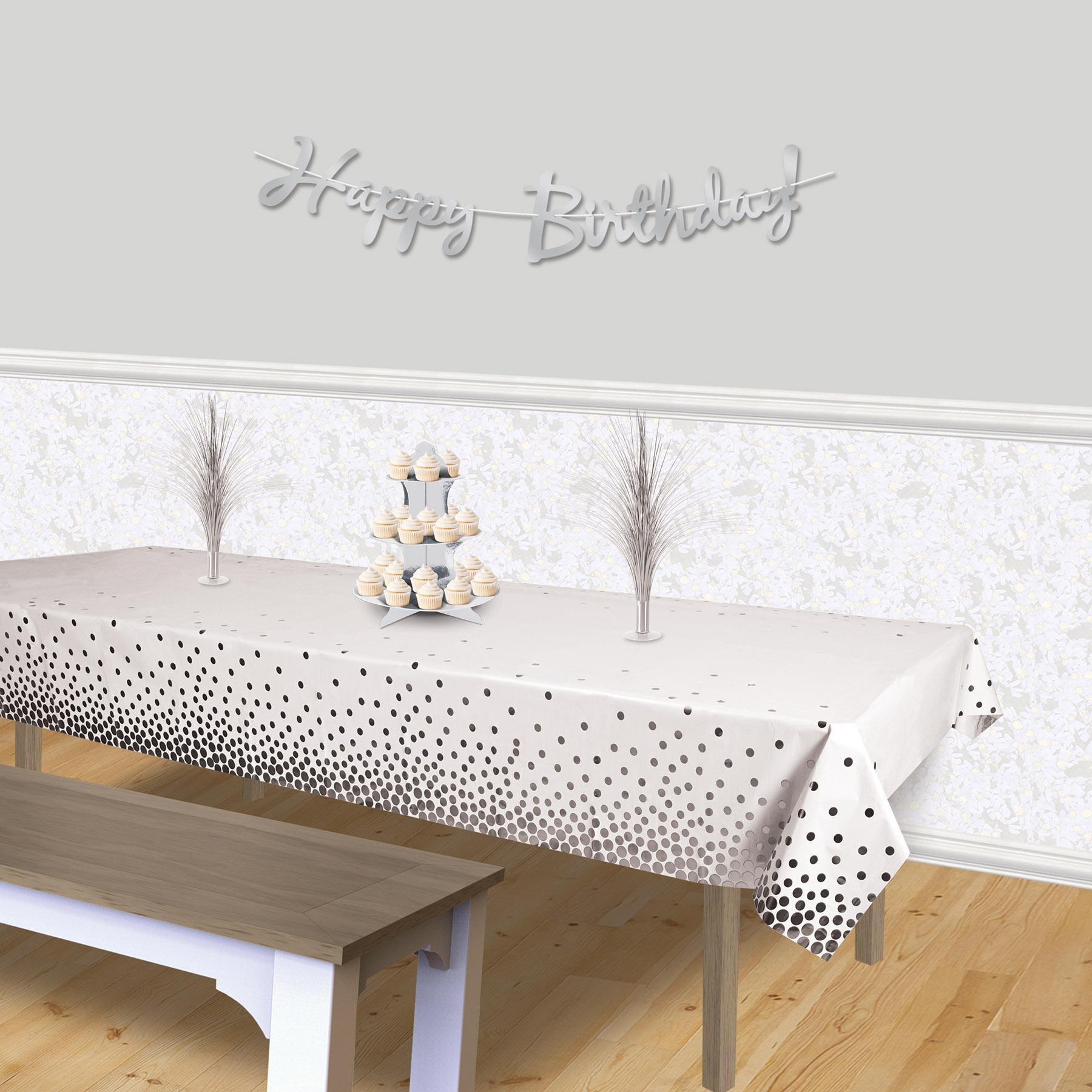 Silver Metallic Polka Dots Party Tablecover (12 Packages)