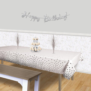 Bulk Silver Metallic Polka Dots Tablecover (12 Pkgs Per Case) by Beistle