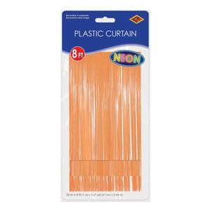 Beistle 1-Ply Plastic Fringe Curtain - Neon Orange - 76.5 inch x 39 inch - Hanging Decor