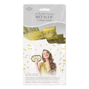 Beistle 1-Ply Metallic Fringe Ceiling Curtain - Gold - 19.5 inch x 16 Feet - Hanging Decor