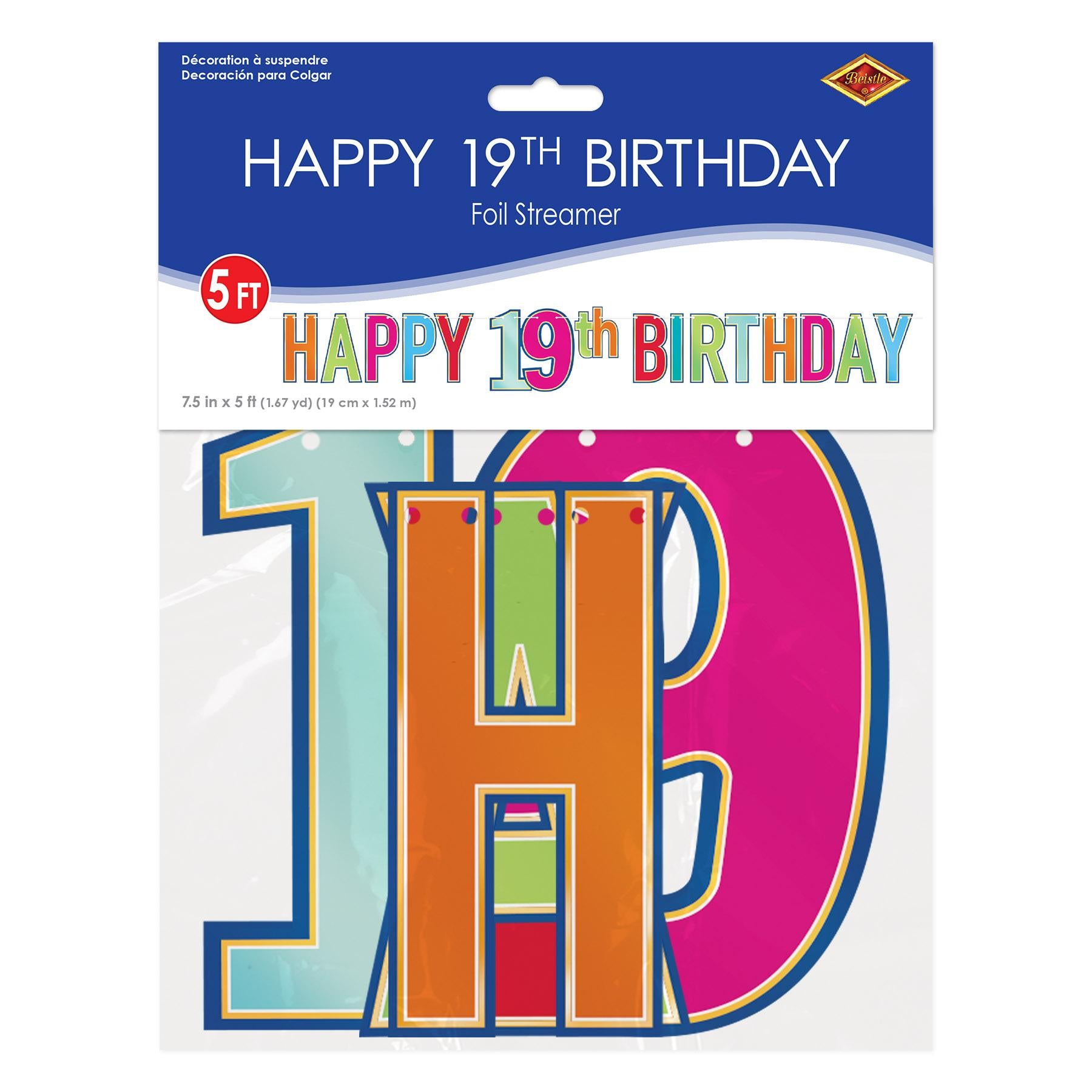 Foil Happy 19th Birthday Streamer multi-color