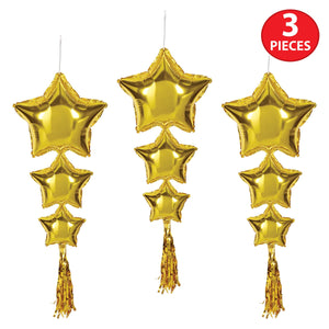 Beistle Star Balloons with Tassels Gold - Assembly Required - 45-inch Size - General Occasion Mylar Balloon Accessories