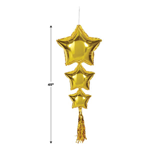 Beistle Star Balloons with Tassels Gold - Assembly Required - 45-inch Size - General Occasion Mylar Balloon Accessories