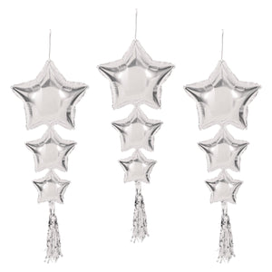 Star Balloons with Tassels silver (3 Per Package)