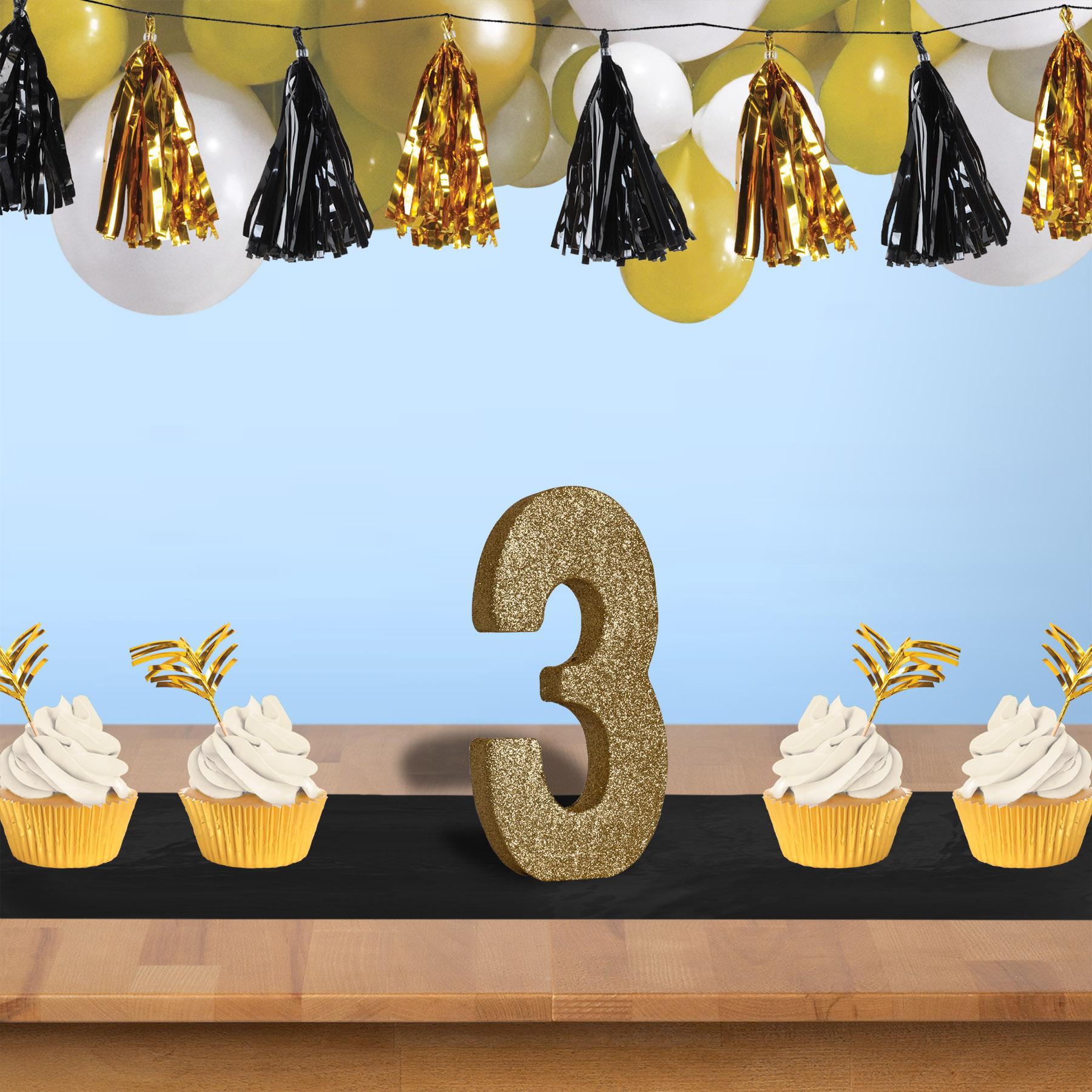 3-D Glittered 3 Birthday Centerpiece gold - 8 inch x 49 inch