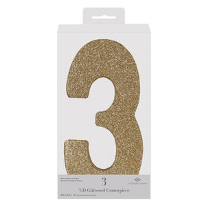 Beistle 3-D Glittered 3 Centerpiece gold - 8 inch x 49 inch - Birthday-Age Specific Centerpieces