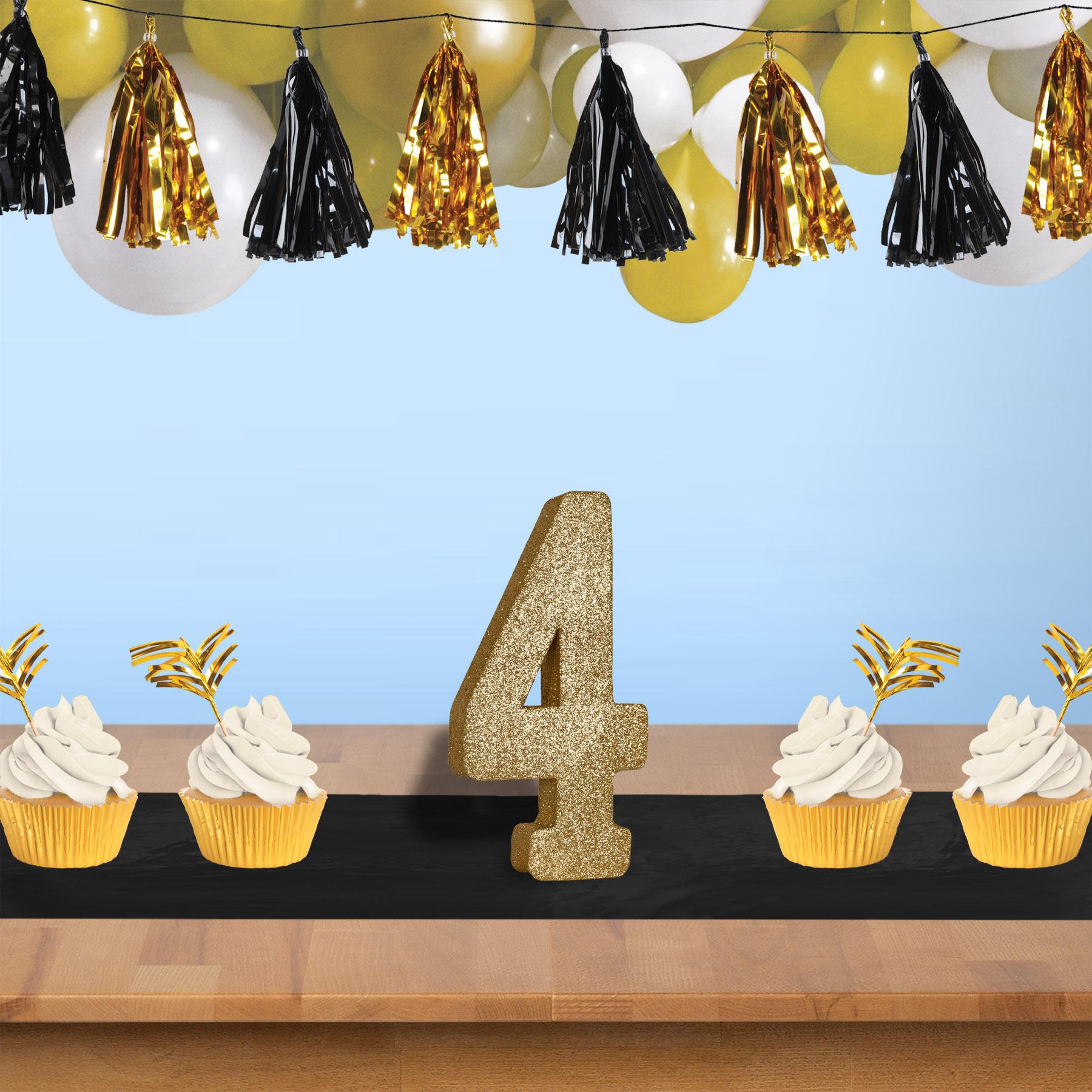 3-D Glittered 4 Birthday Centerpiece gold - 8 inch x 49 inch