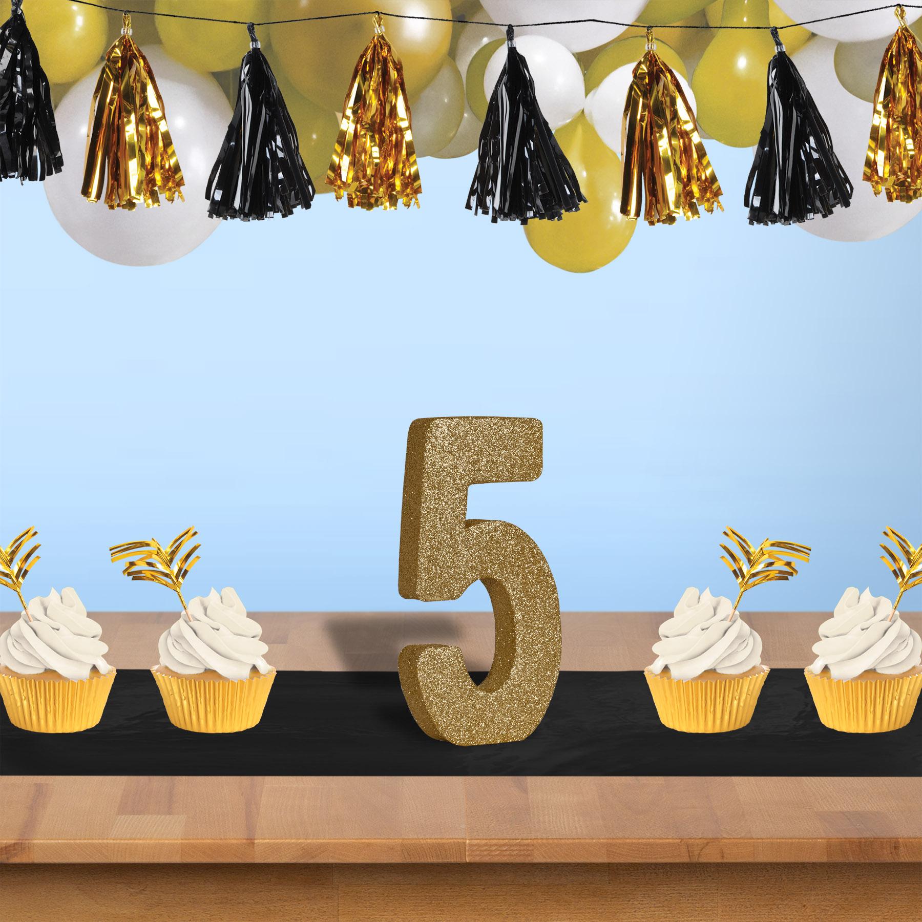 3-D Glittered 5 Birthday Centerpiece gold - 8 inch x 49 inch