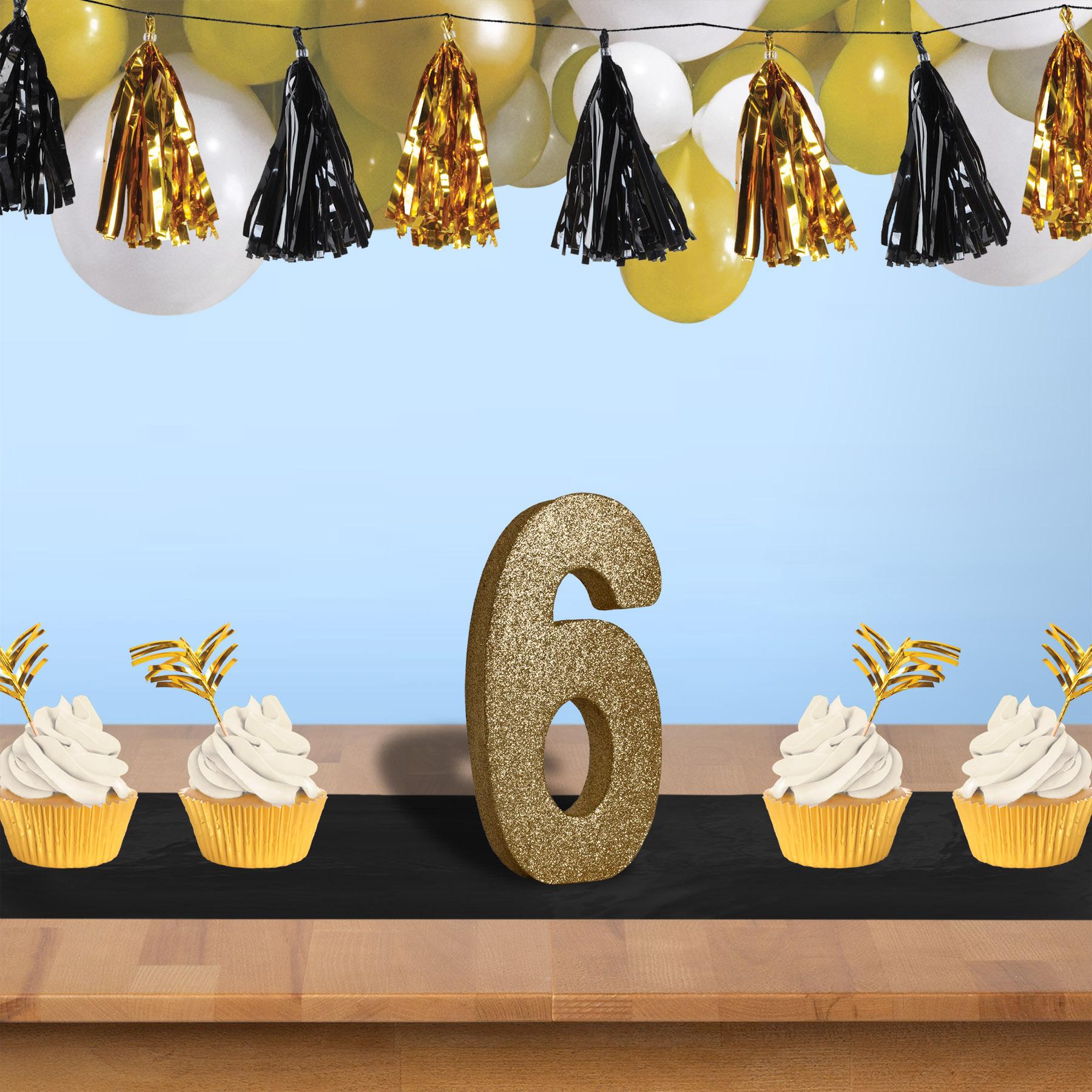 3-D Glittered 6 Birthday Centerpiece gold - 8 inch x 49 inch