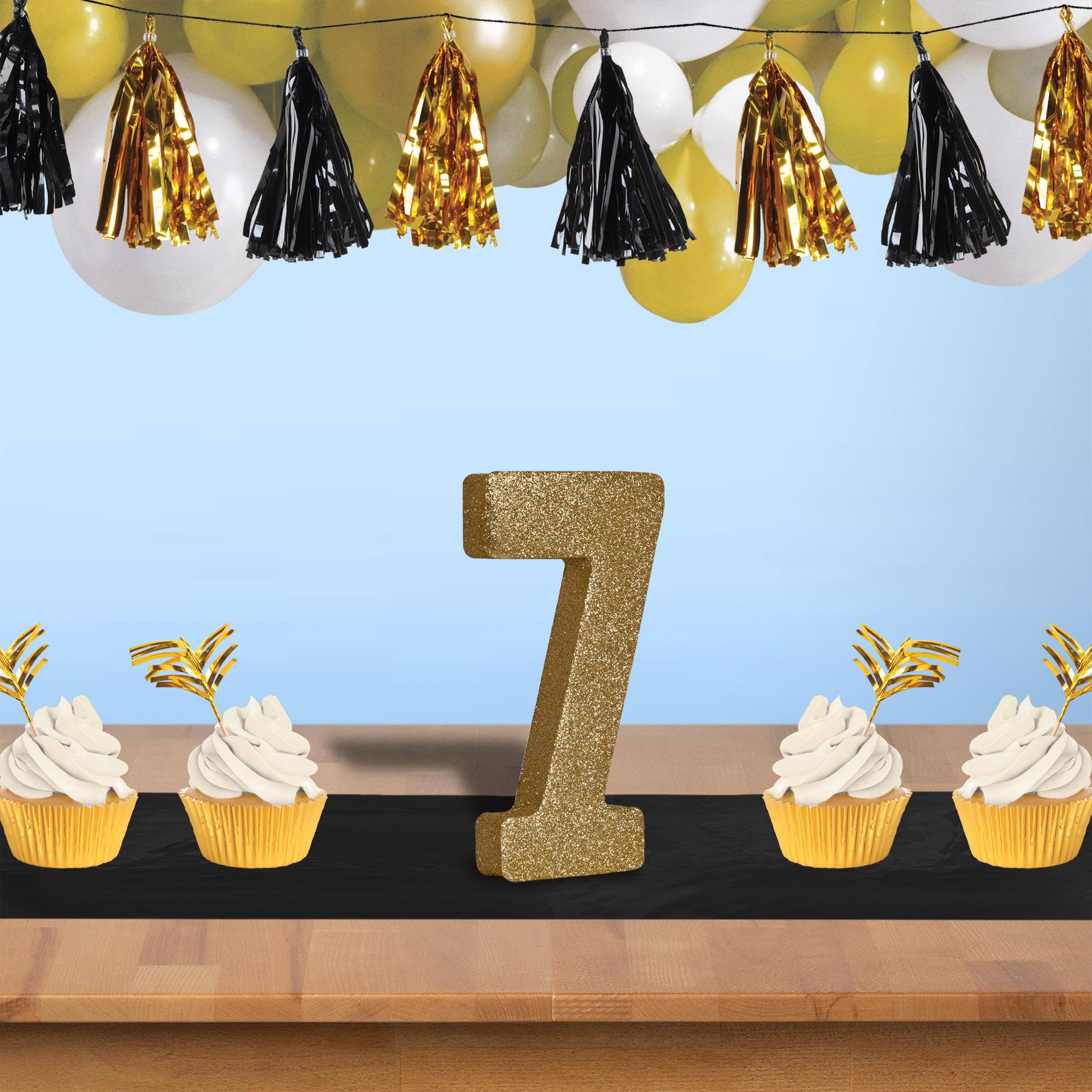 3-D Glittered 7 Birthday Centerpiece gold - 8 inch x 49 inch