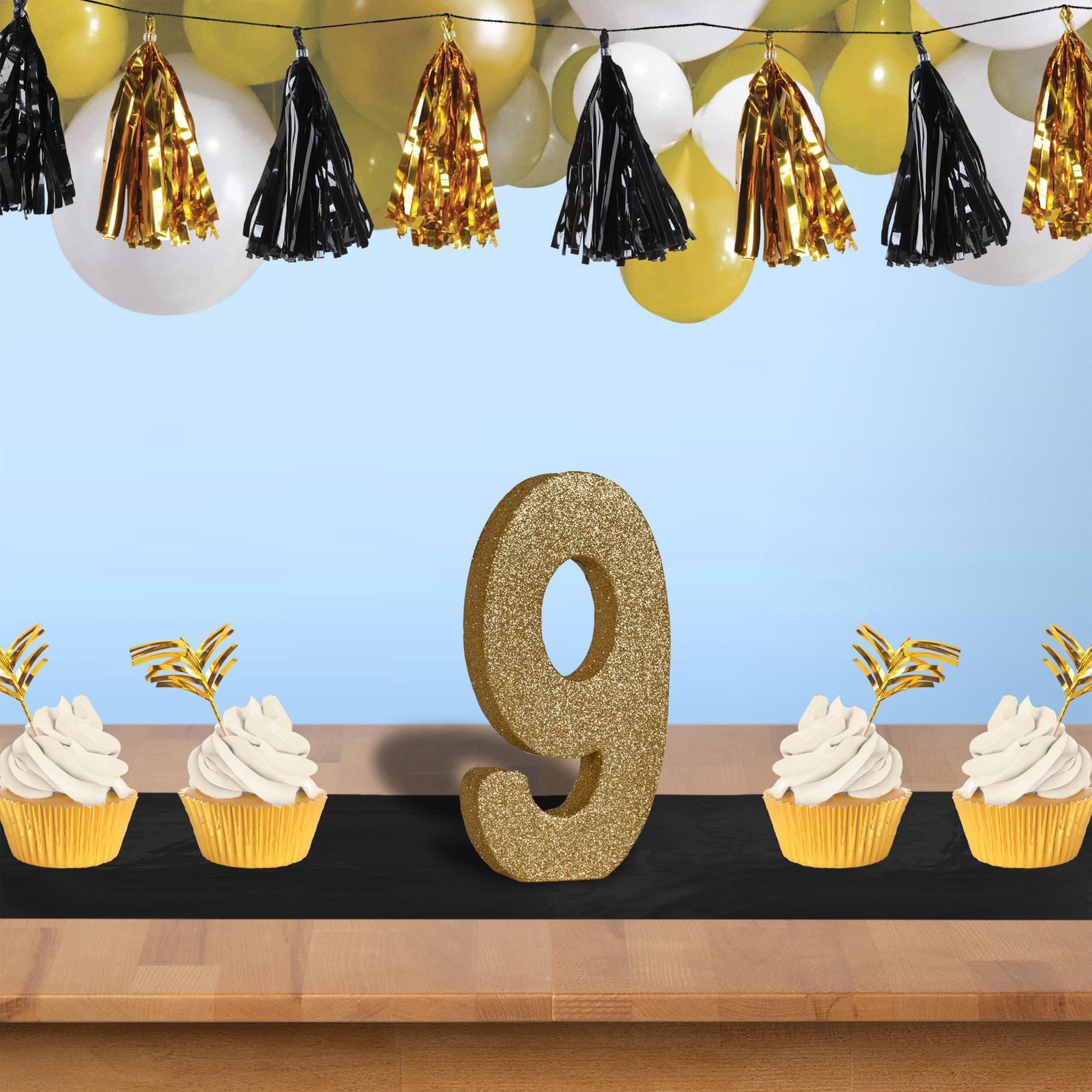 3-D Glittered 9 Birthday Centerpiece gold - 8 inch x 49 inch