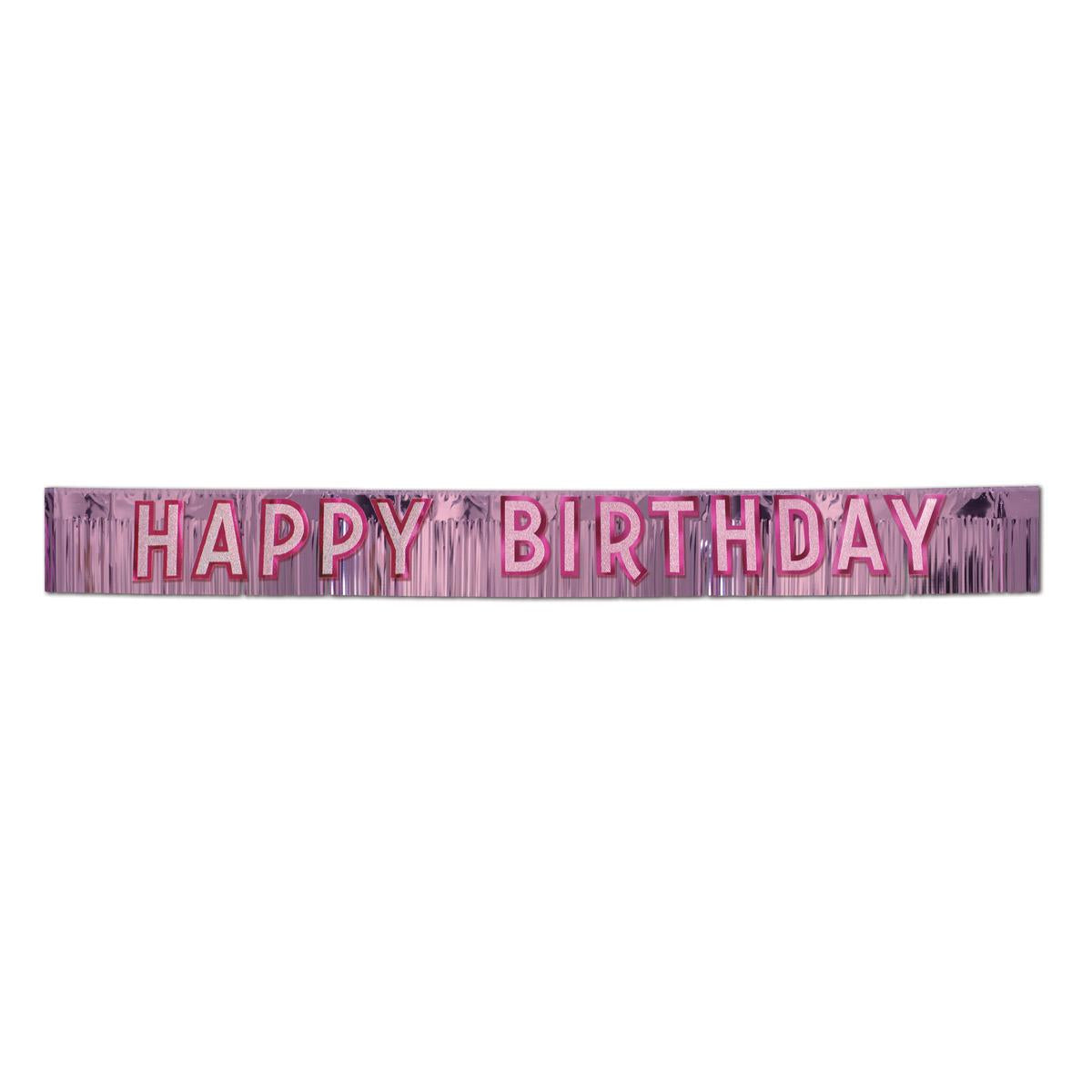 Beistle Metallic Happy Birthday Party Banner - pink with silver