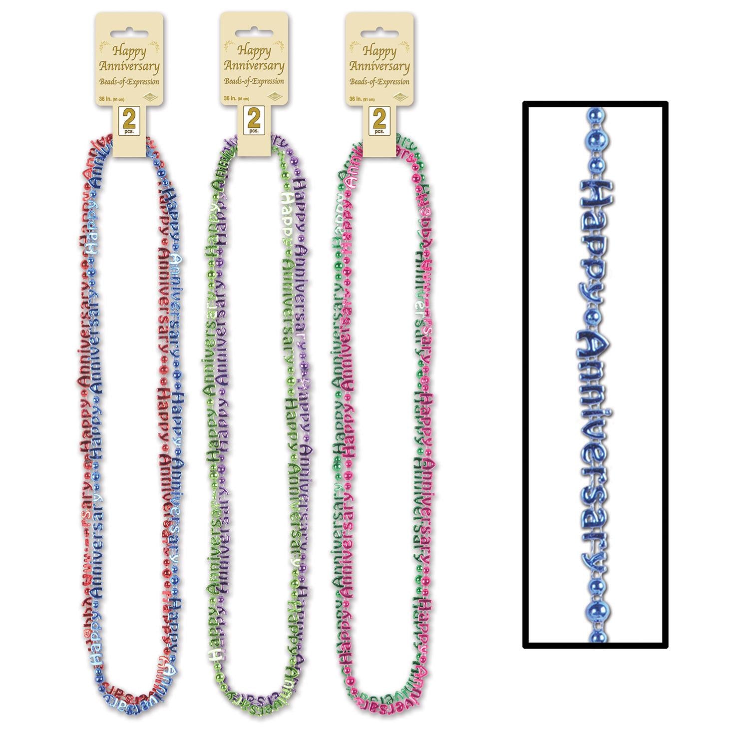 Happy Anniversary Bead Necklaces Assorted colors (2/Pkg)