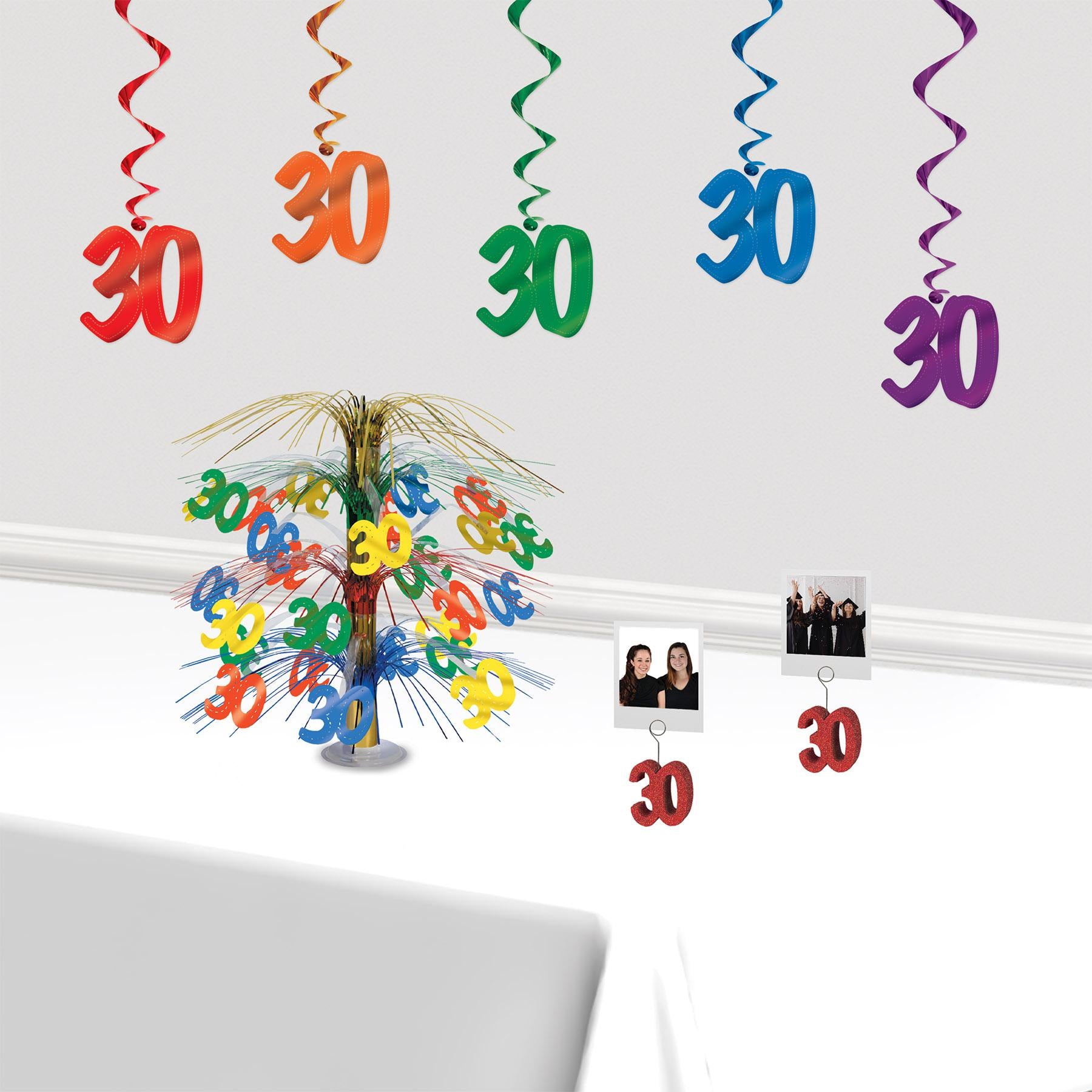 Beistle 30th Birthday Party Whirls - Assorted colors (5/Pkg)