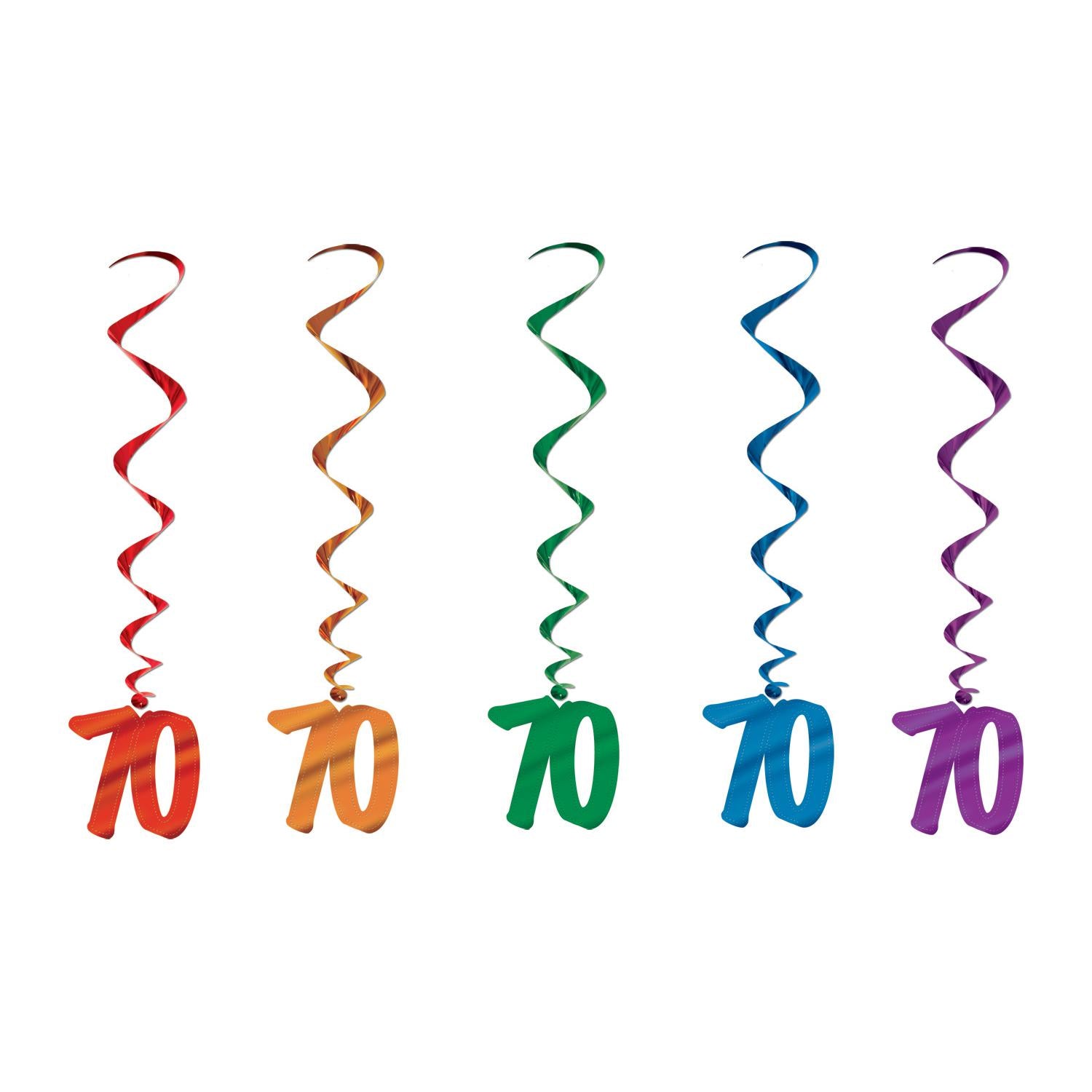 70th Birthday Party Whirls - Solid Multicolor (5/Pkg)