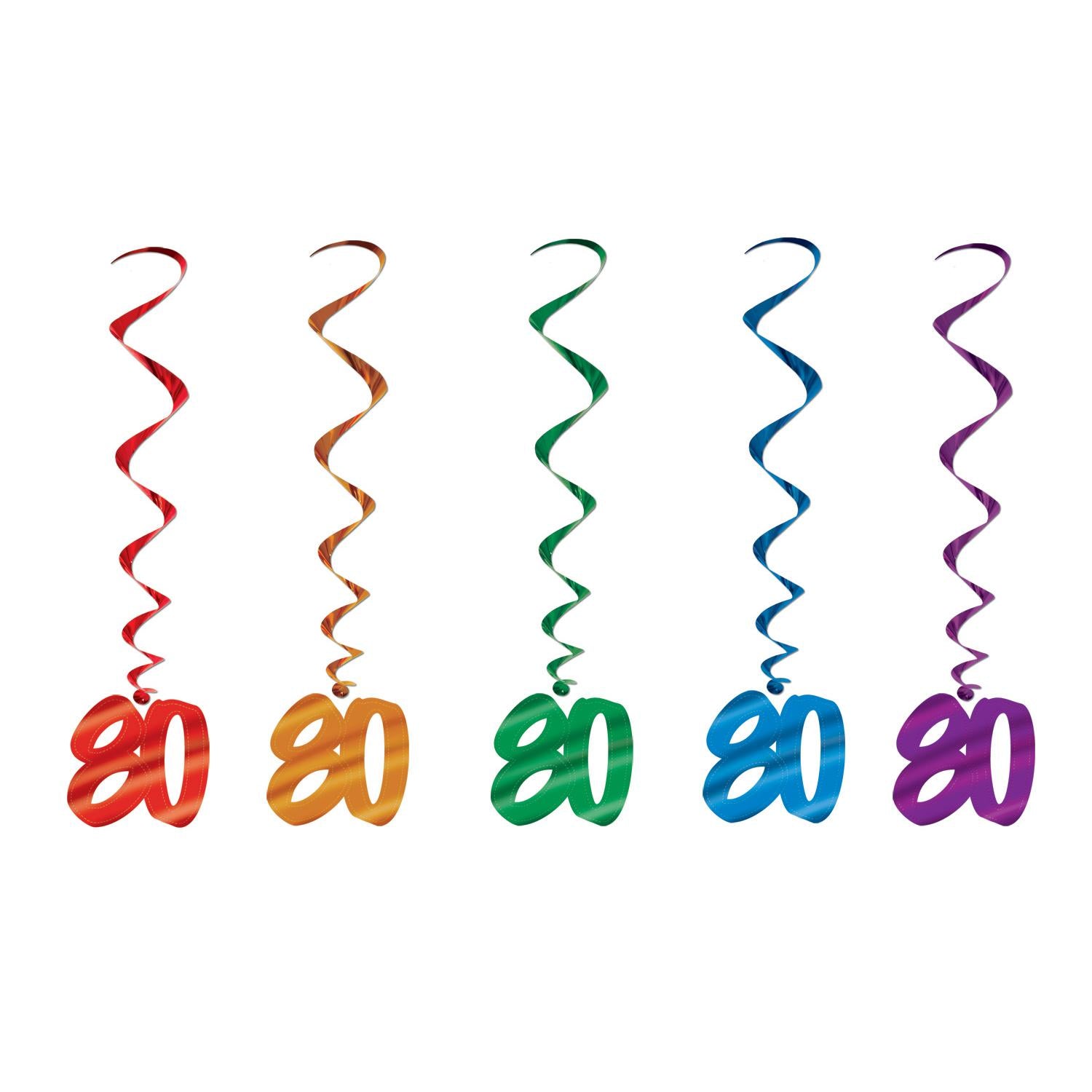 Beistle 80th Birthday Party Whirls - Assorted colors (5/Pkg)