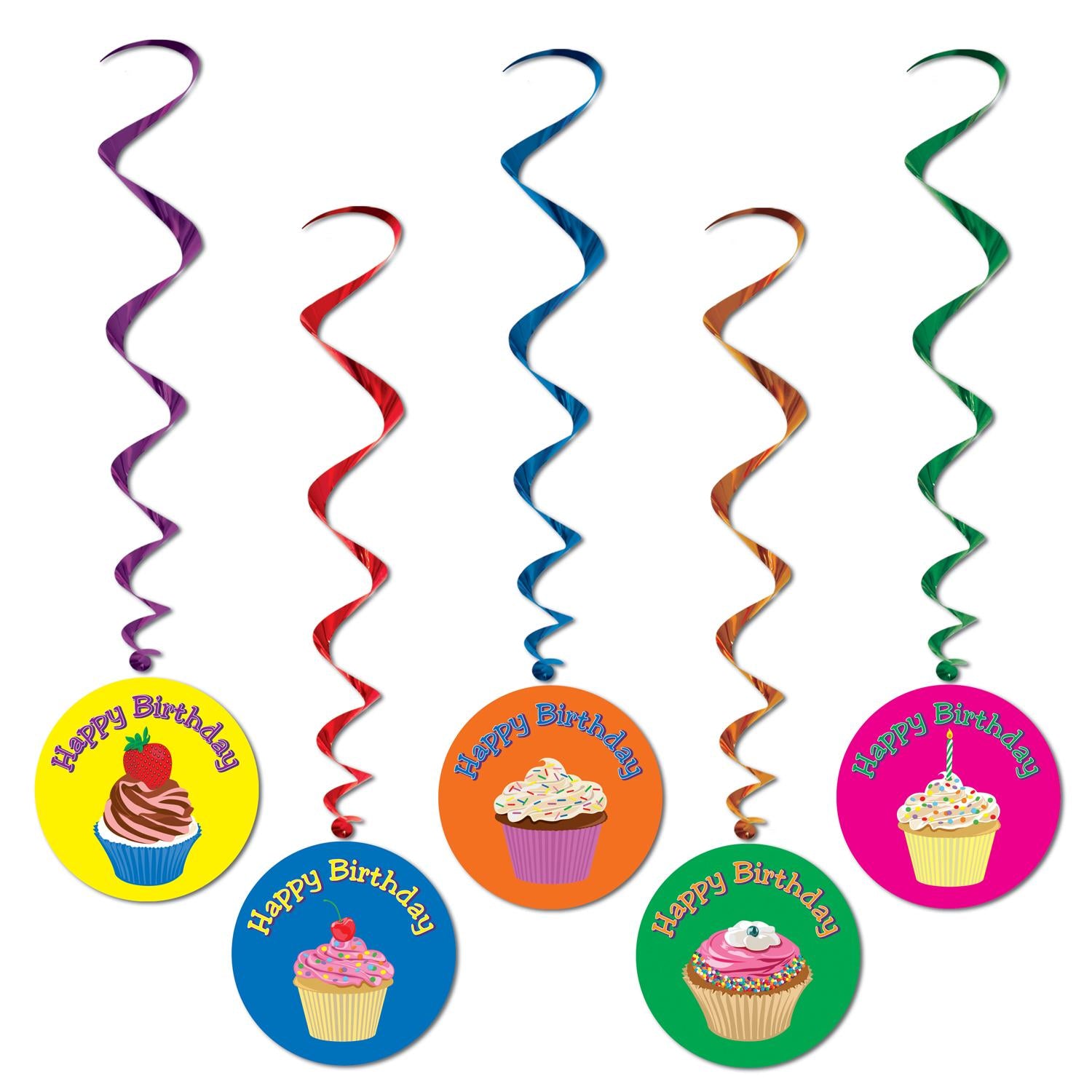 Beistle Cupcake Happy Birthday Party Whirls (5/Pkg)