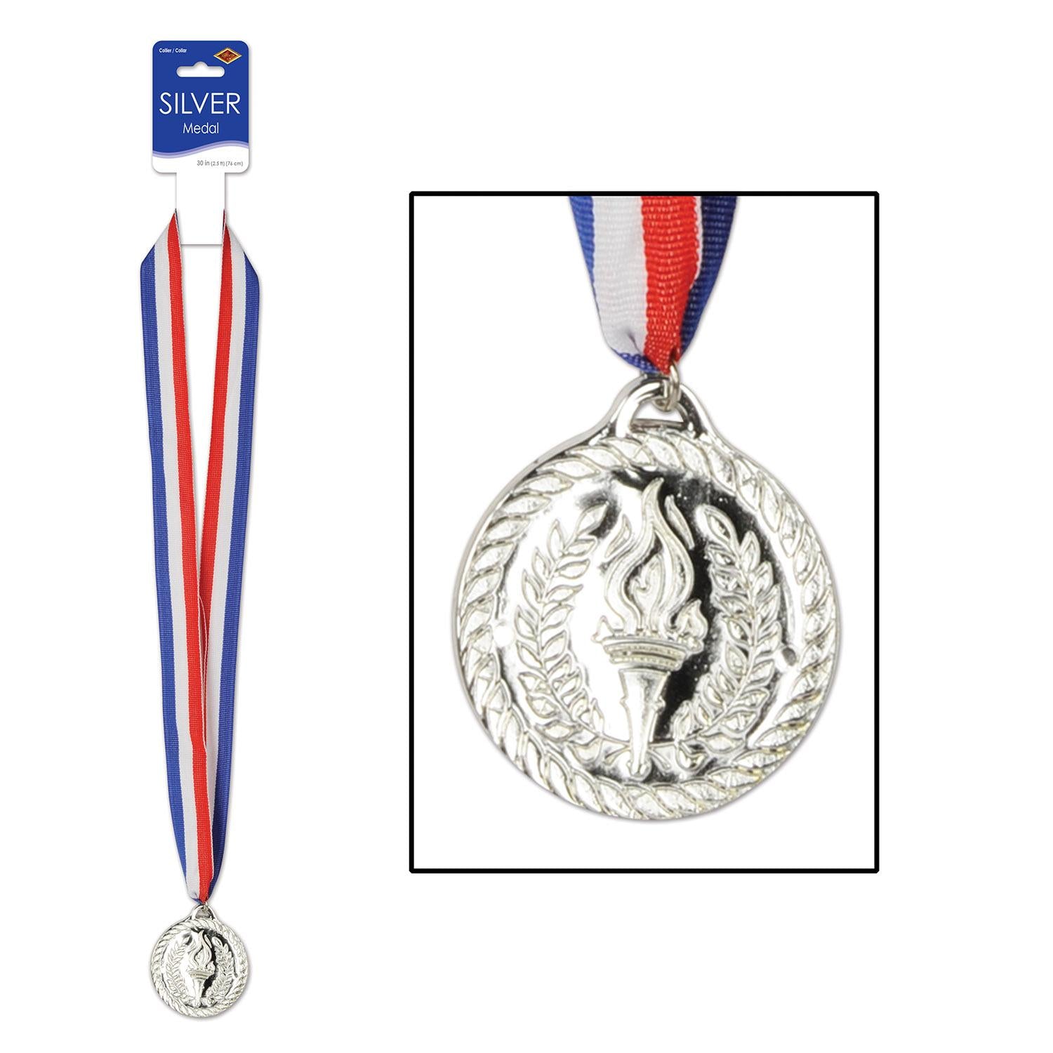 2 Inch- Beistle Silver Medal with Ribbon