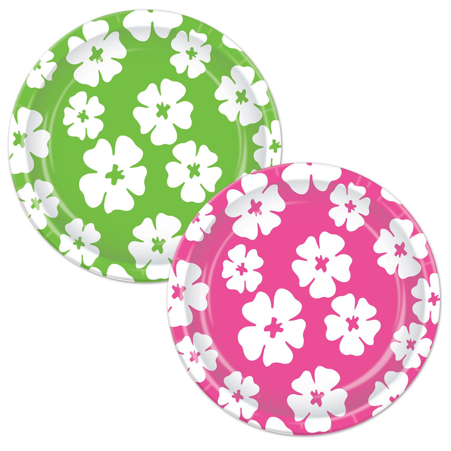 Luau Party Hibiscus Paper Plates 9 inch, 8/Pkg