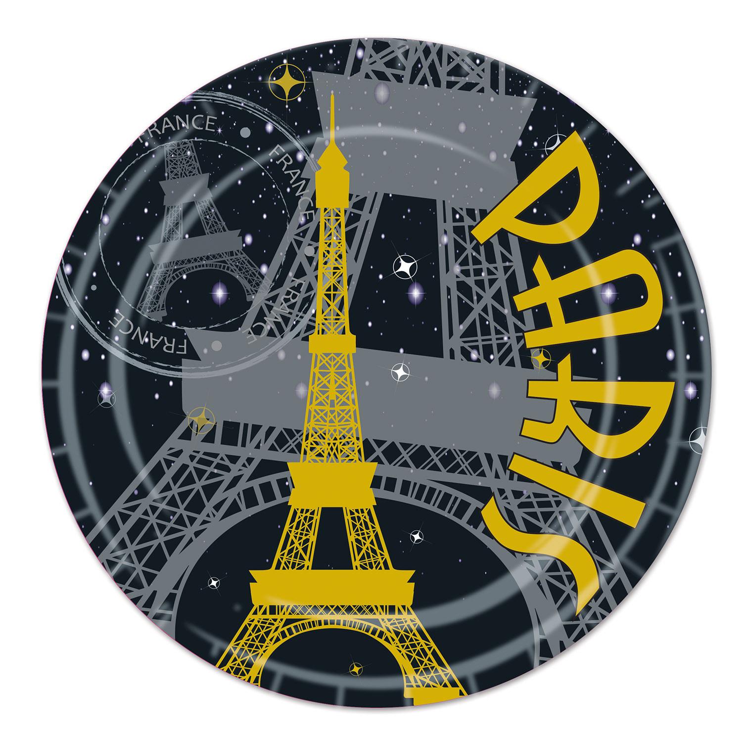 Beistle Paris Theme Party Paper Plates 9 inch, 8/Pkg