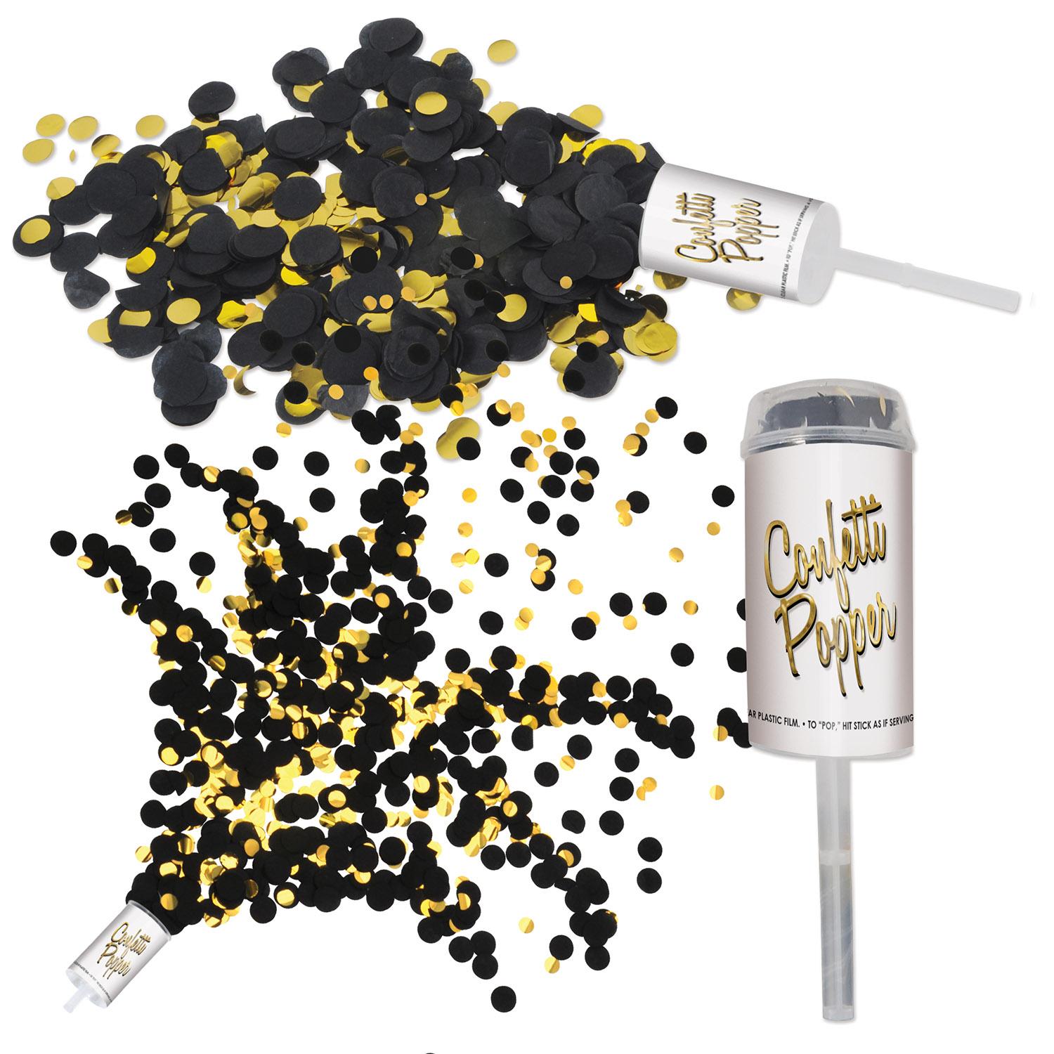 Push Up Confetti Party Poppers - black & gold (8/Pkg)