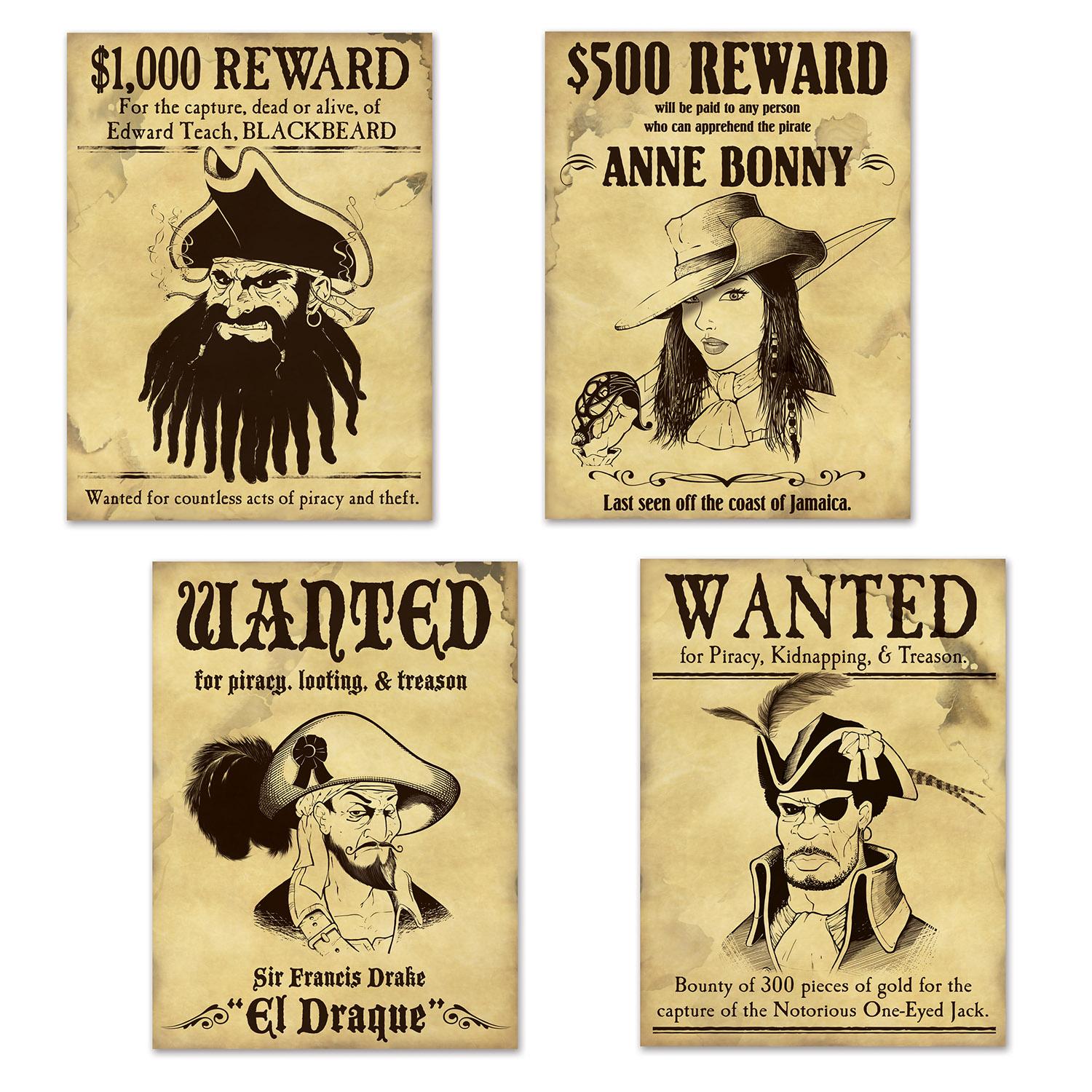 Beistle Pirate Wanted Party Sign Cutouts (4/Pkg)