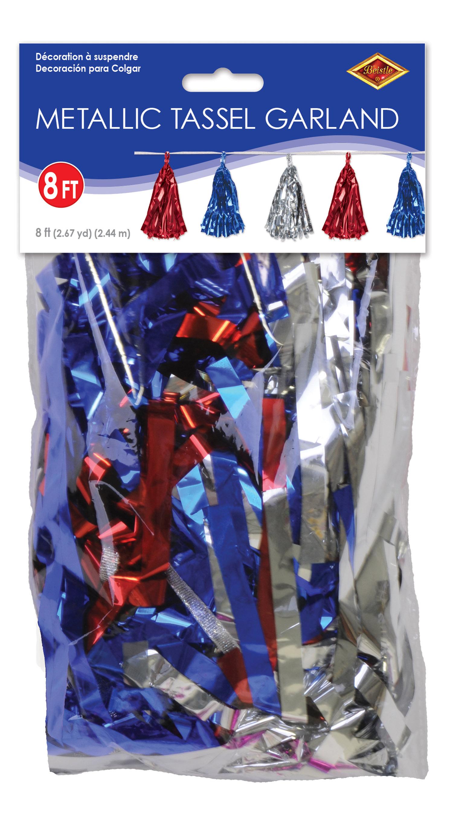 Beistle Metallic Tassel Party Garland - red - silver - blue