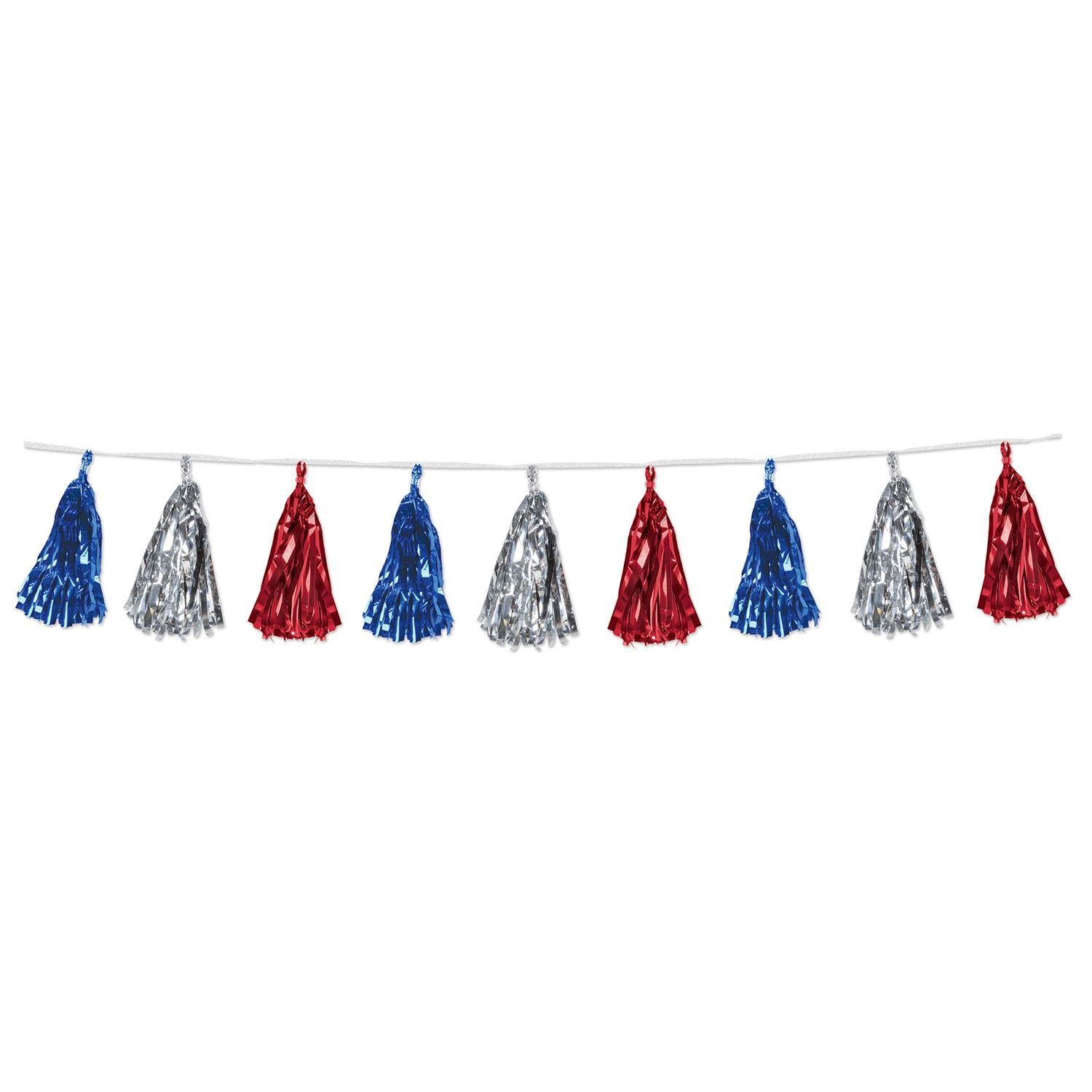 Beistle Metallic Tassel Party Garland - red - silver - blue