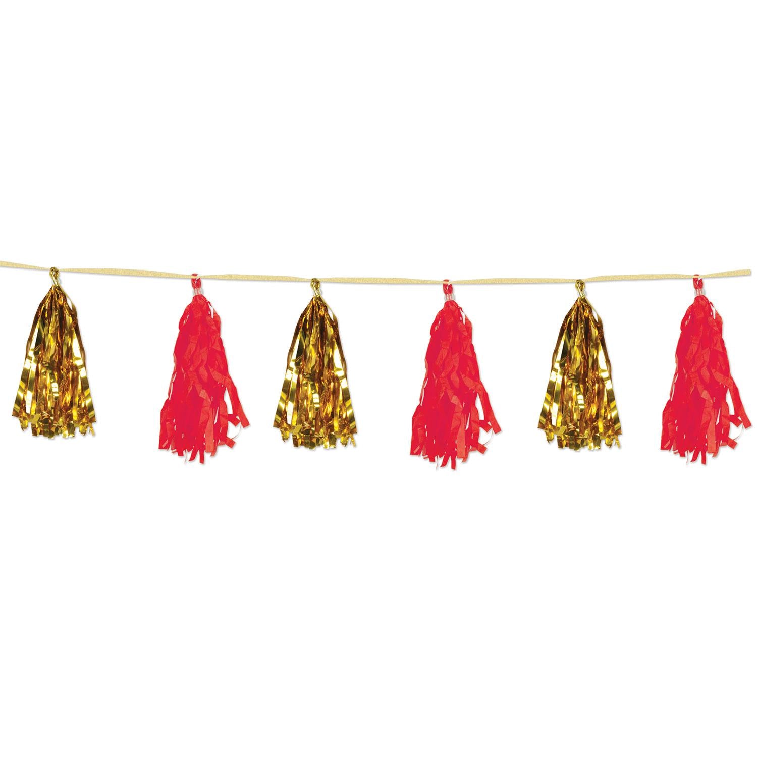 Beistle Metallic & Tissue Tassel Party Garland - gold & red