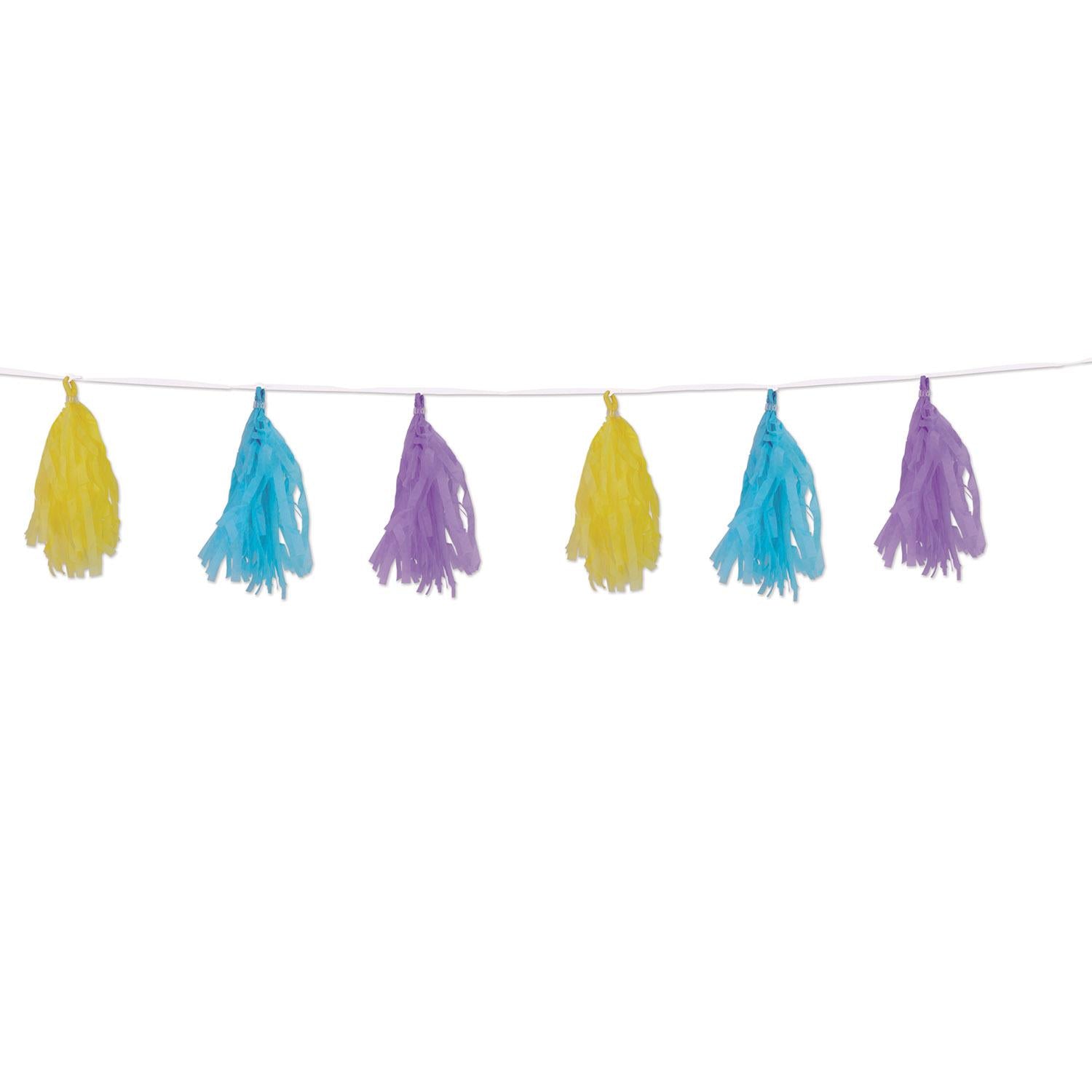 Easter Tissue Tassel Garland - pastel--yellow - Light blue - lavender