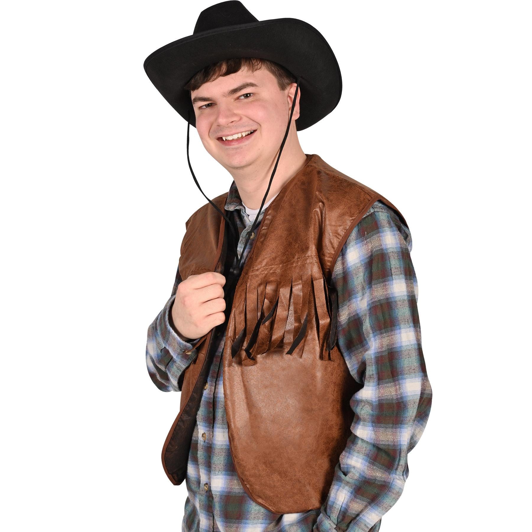 Beistle Faux Brown Leather Cowboy Vest with Fringe