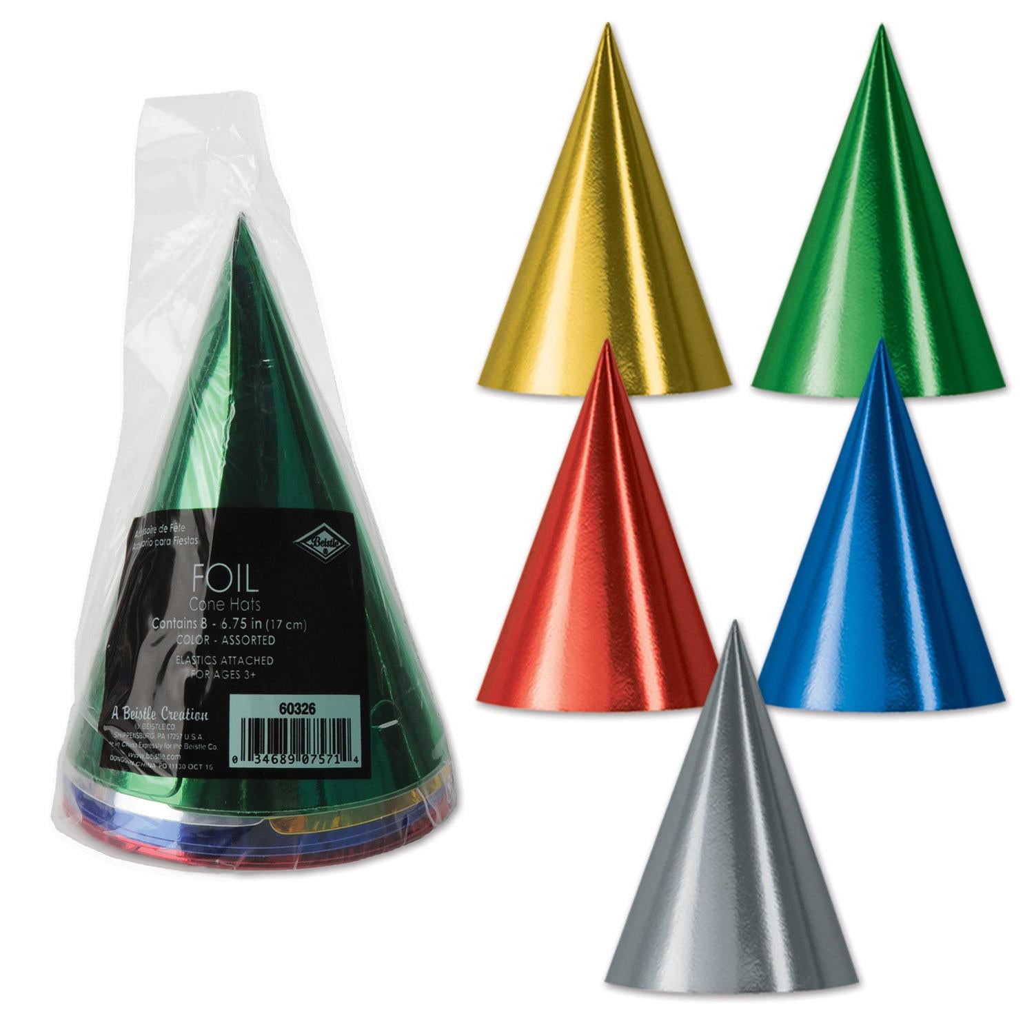 Beistle Packaged Foil Cone Hats (8/Pkg)