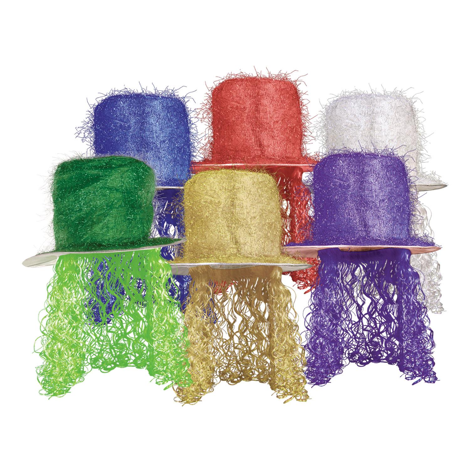 Beistle Tinsel Top Hat with Curly Wig, assorted colors