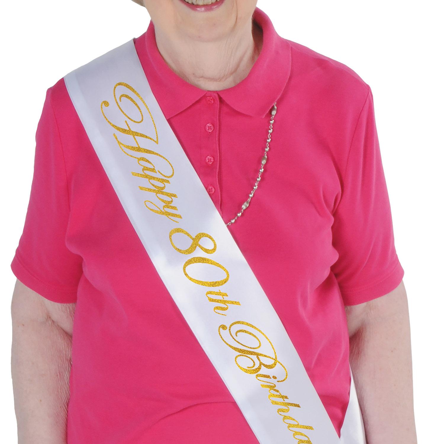 Beistle Glittered Happy 80th Birthday Satin Sash