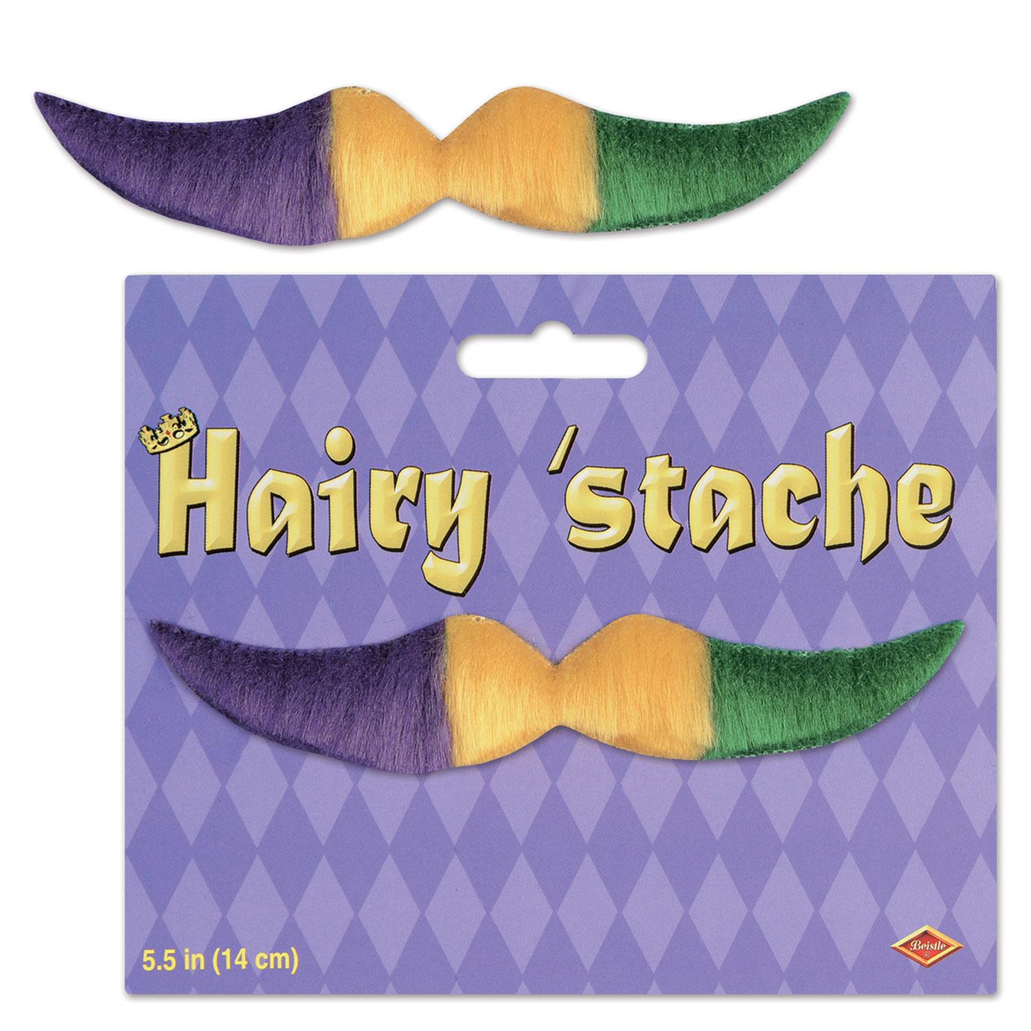 Mardi Gras Hairy 'stache - gold - green - purple - self-adhesive